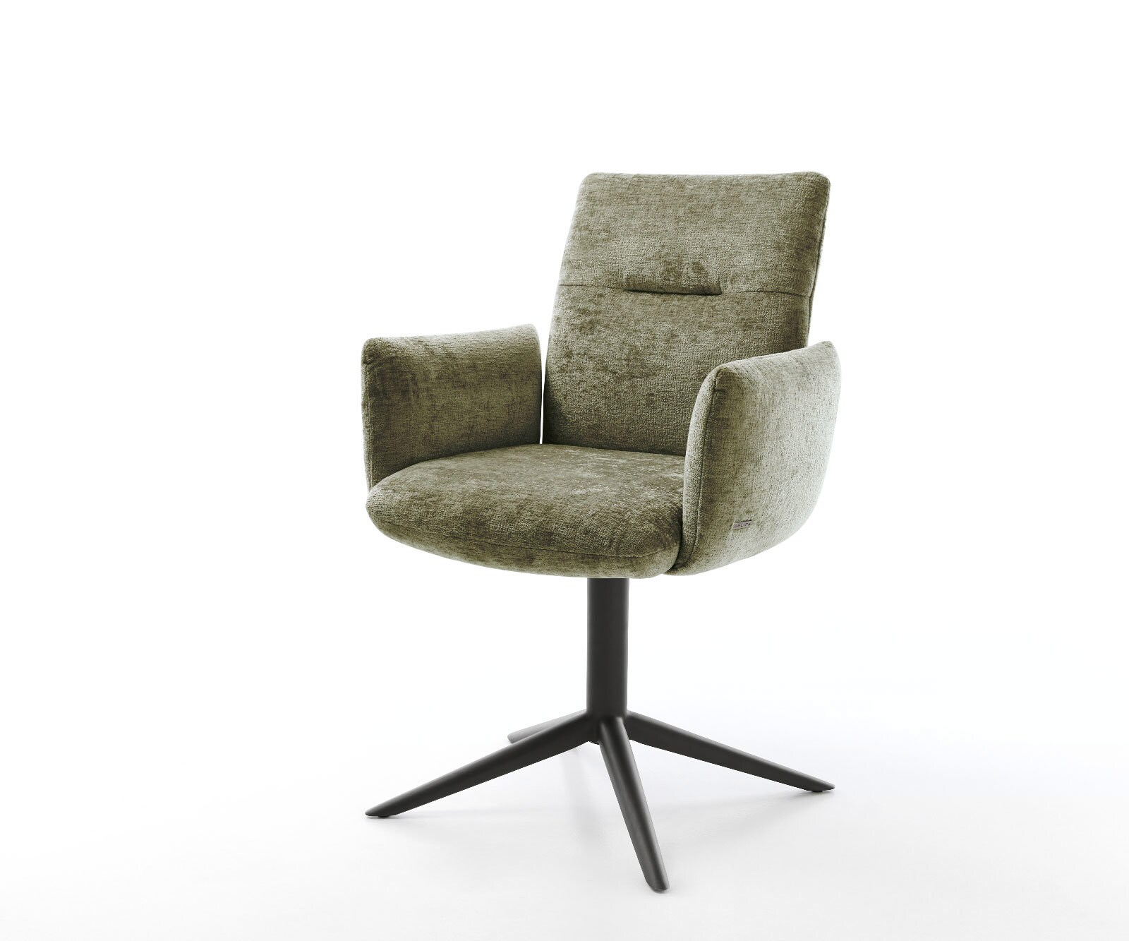 Draaistoel Jova-Flex met armleuning chenille olijfgroen kruispoot zwart 360° draaibaar rocker-functie pocketveer kern