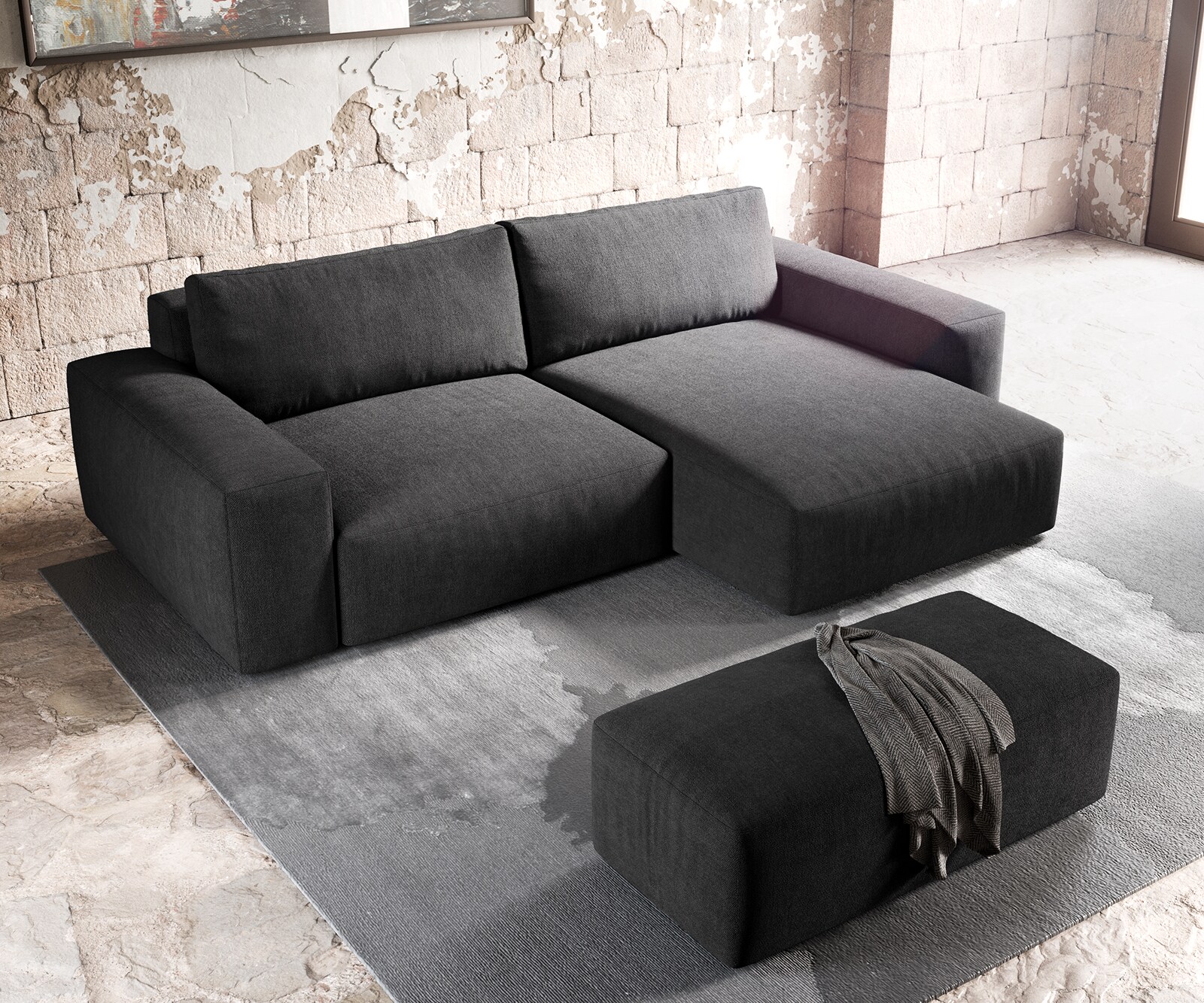 Hoekbank Lanzo XL 270x180 cm microvezel Zwart Recamiere variabel met poef 3 Hoekbank Lanzo XL 270x180 cm microvezel Zwart Recamiere variabel met poef 3