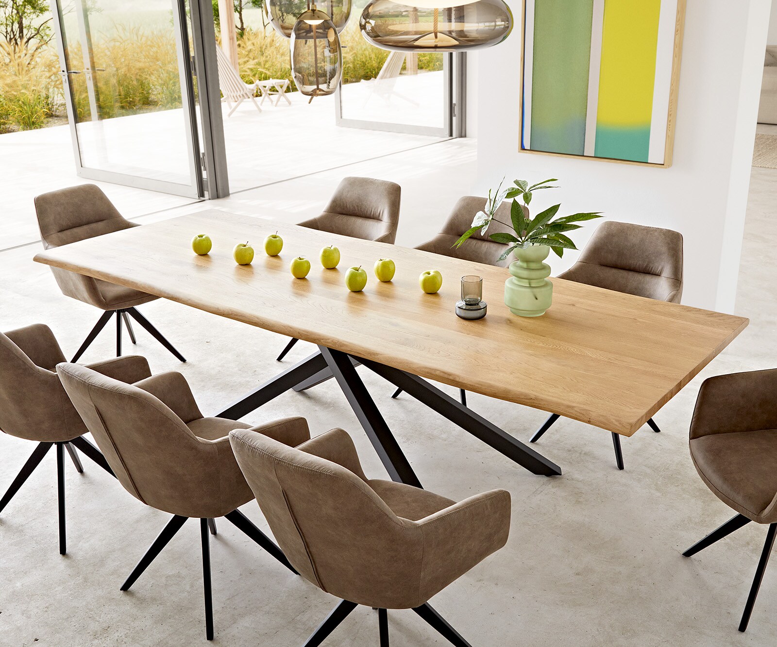Eettafel Edge 260x100x2,5-3 eiken natuur kruisframe rechthoek zwart  Live-Edge