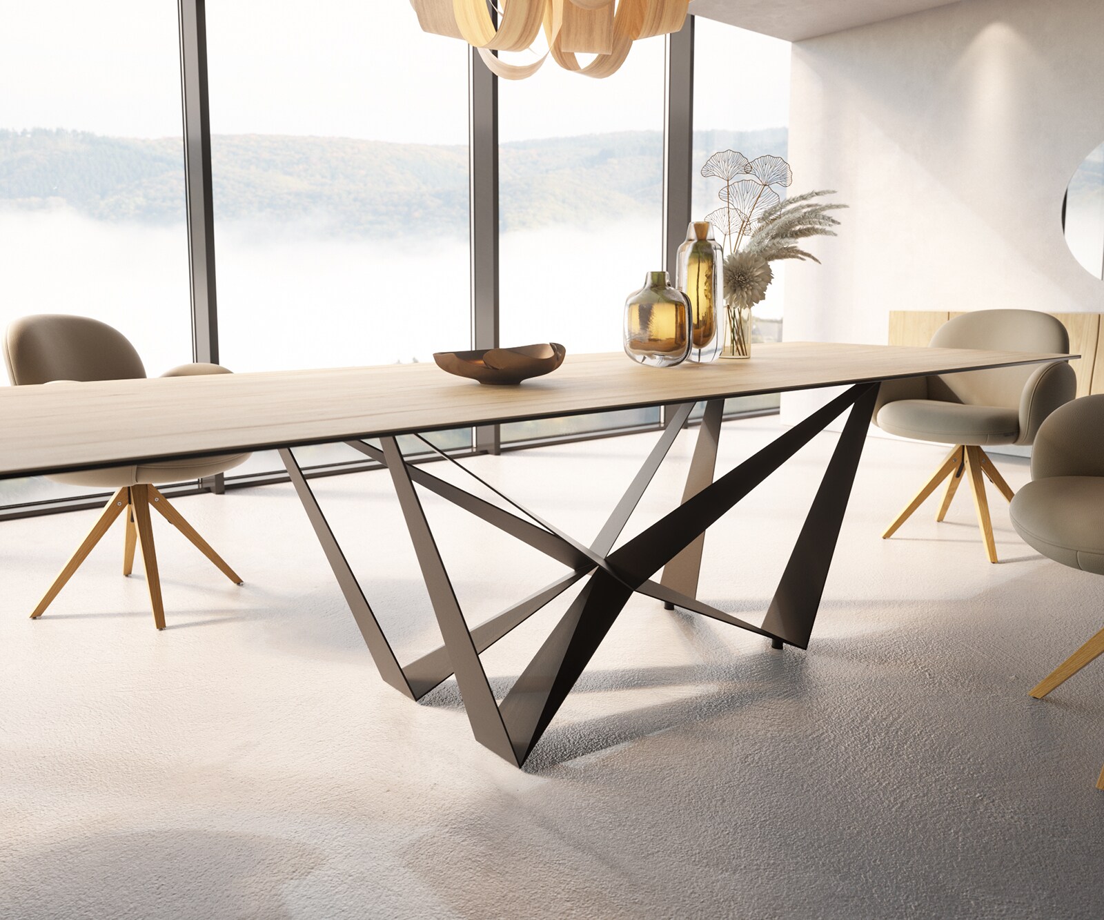 Eetkamertafel Edge 300x100 keramiek Laminam® Sabbia eiken kleur spider vlak staal zwart 5