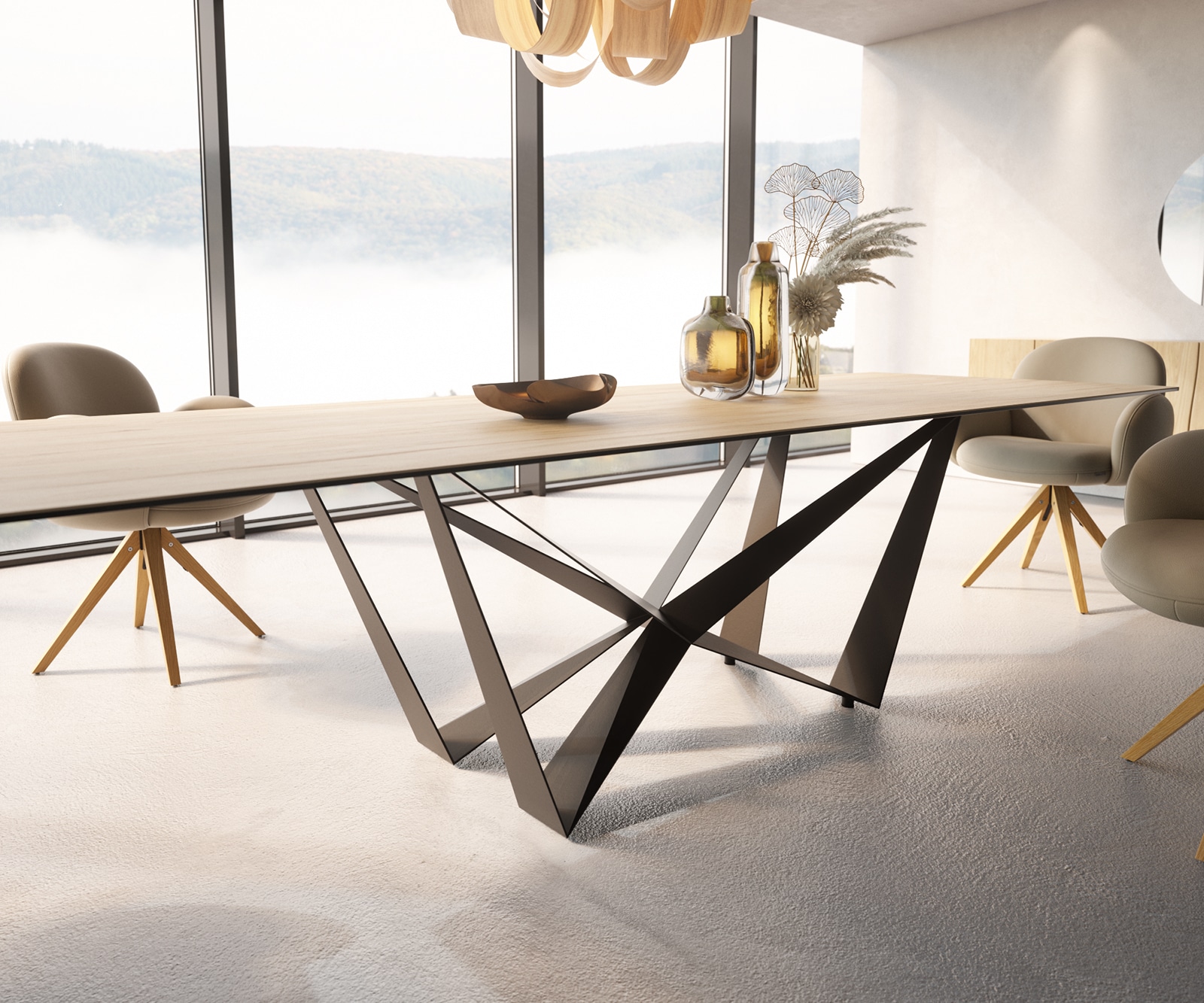 Eetkamertafel Edge 300x100 keramiek Laminam® Sabbia eiken kleur spider vlak staal zwart 5 Eetkamertafel Edge 300x100 keramiek Laminam® Sabbia eiken kleur spider vlak staal zwart 5