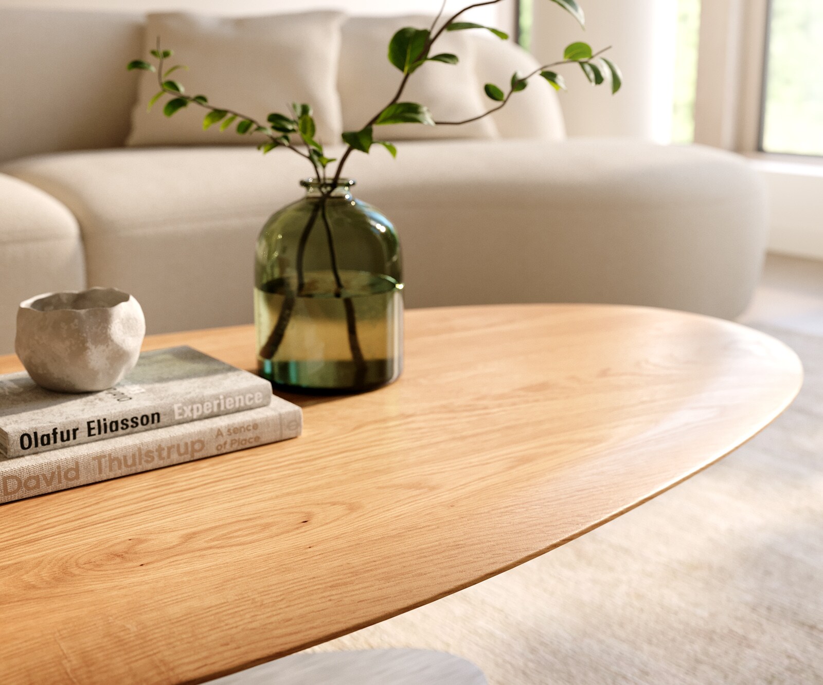 Salontafel Edge Oval 140x75 cm Eiken Naturel ronde rand Vibany geborsteld roestvrij staal 5