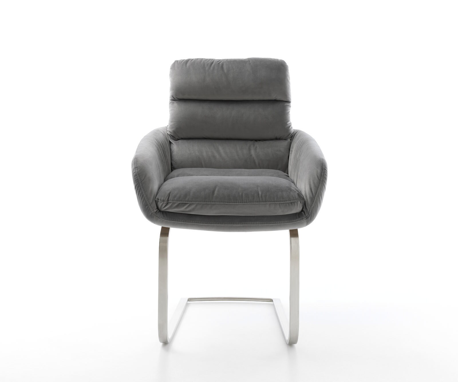 Sledemodel Abelia-Flex met armleuning fluweel grijs sledemodel vlak roestvrij staal 1 Sledemodel Abelia-Flex met armleuning fluweel grijs sledemodel vlak roestvrij staal 1