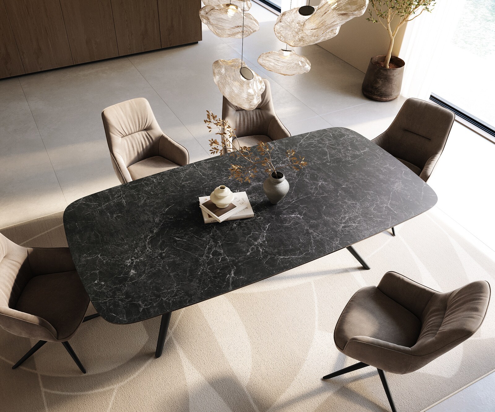 Eettafel Edge Boot 240x120 cm Keramiek Laminam® Nero Greco Anthrazit Estelar rond Metaal Zwart 3