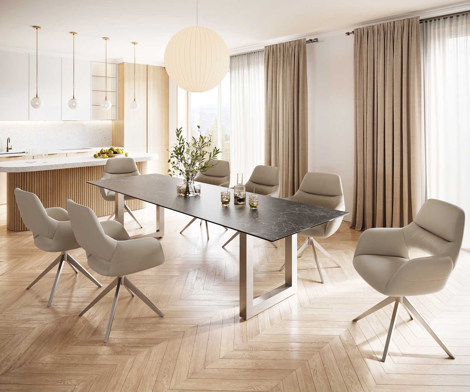 Eettafel Edge 300x100 keramiek Laminam® Nero Greco grijs roestvrij staal breed 6