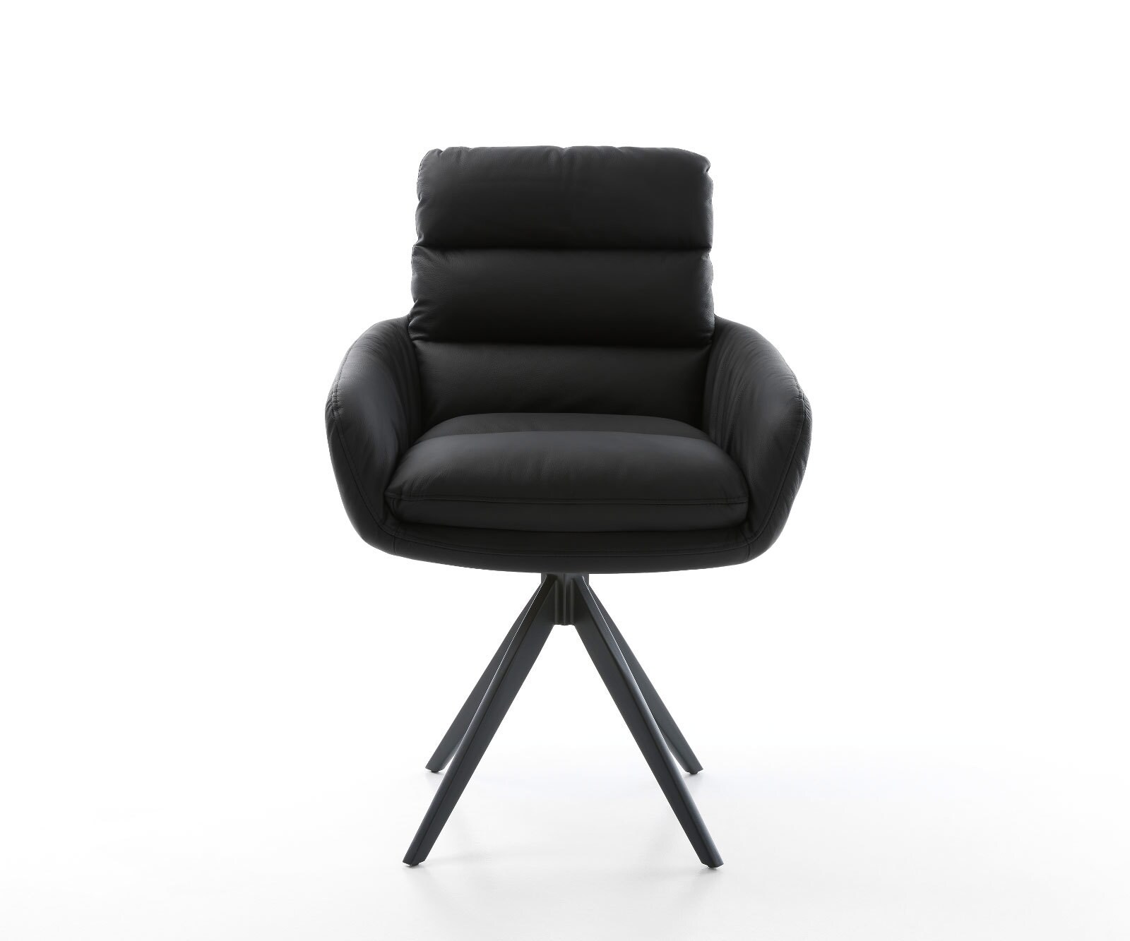 Eetkamerstoel Abelia-Flex met armleuning echt leer zwart kruisframe hoekig zwart 1 Eetkamerstoel Abelia-Flex met armleuning echt leer zwart kruisframe hoekig zwart 1