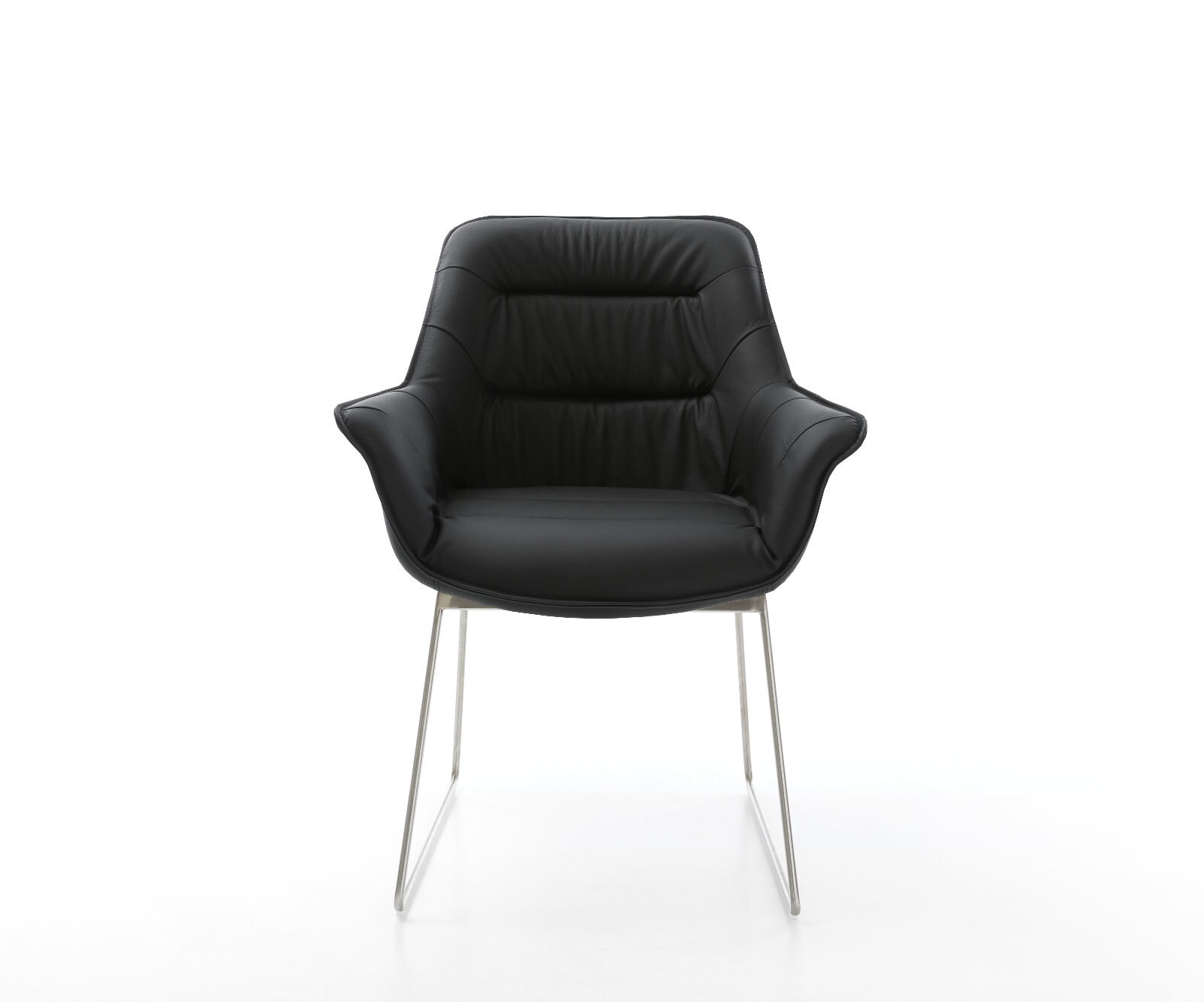 Eetkamerstoel Kaira-Flex echt leer zwart slipframe roestvrij staal 1 Eetkamerstoel Kaira-Flex echt leer zwart slipframe roestvrij staal 1