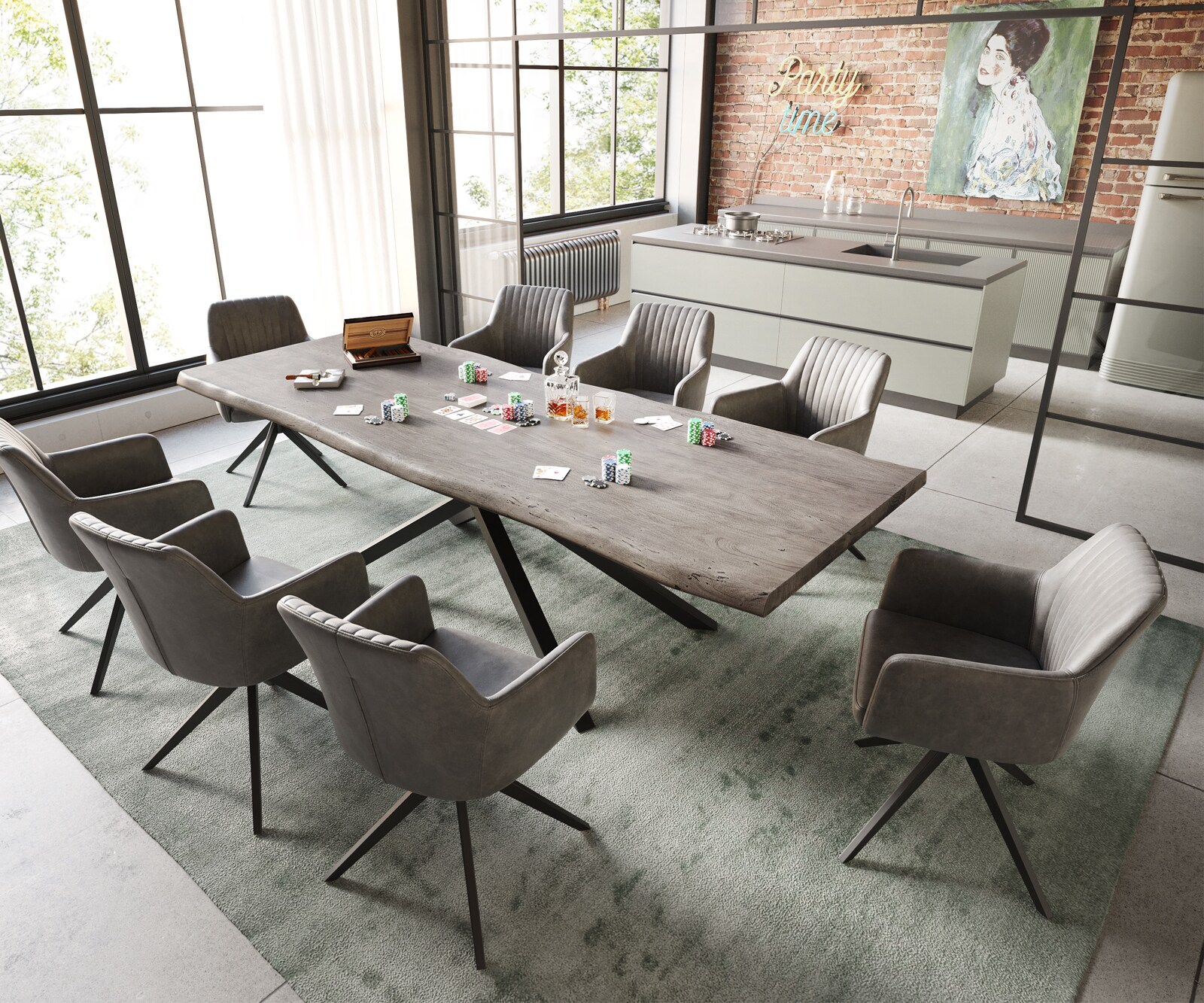 Eettafel Edge 260x100 XL acacia platina  kruisframe rechthoek zwart  Live-Edge 7