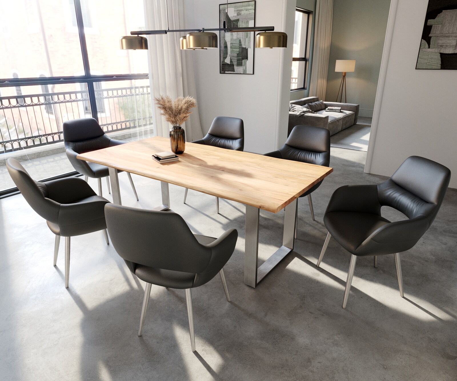 Eetkamerstoel Yago-Flex met armleuning echt leer zwart 4-poot conisch roestvrij staal pocketveer kern 3 Eetkamerstoel Yago-Flex met armleuning echt leer zwart 4-poot conisch roestvrij staal pocketveer kern 3