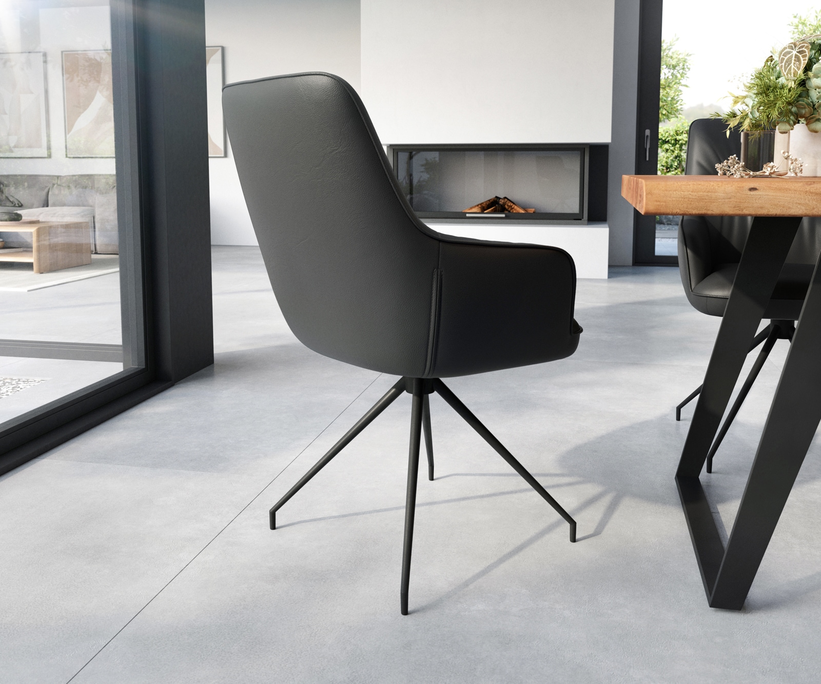 Eetkamerstoel Zelia-Flex met armleuning echt leer zwart kruisframe conisch zwart pocketveer kern 4 Eetkamerstoel Zelia-Flex met armleuning echt leer zwart kruisframe conisch zwart pocketveer kern 4