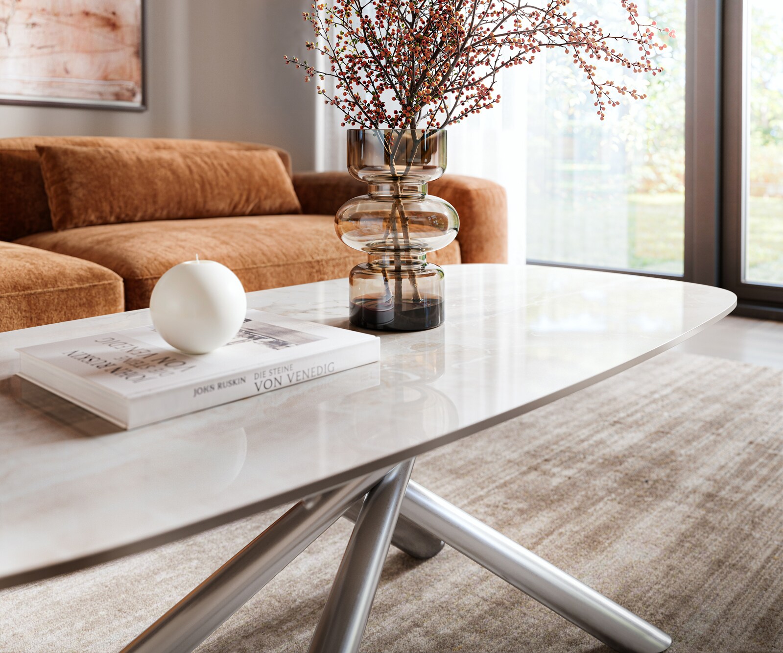 Salontafel Edge bootvormig 100x50 cm keramiek Onyx Champagne Sarity roestvrij staal geborsteld 5