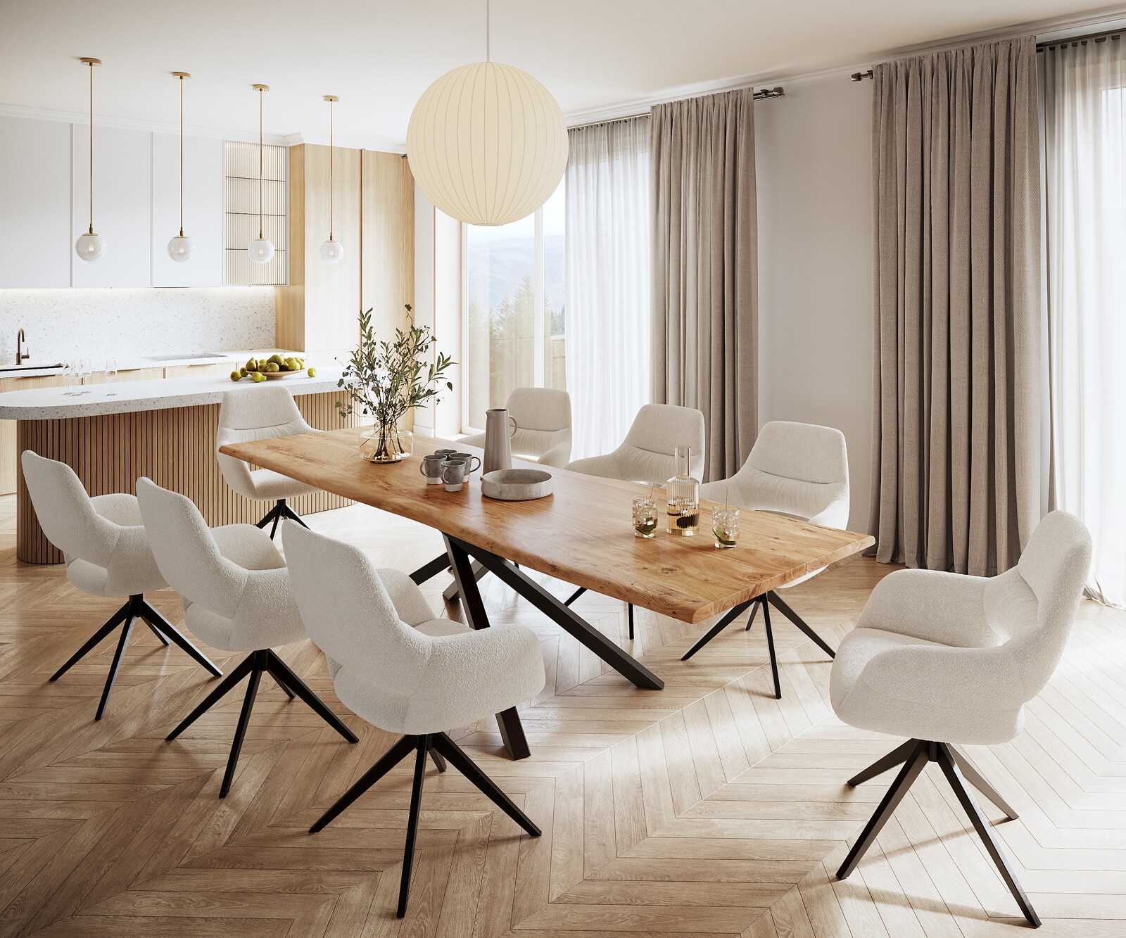 Eettafel Edge 300x100 acacia natuur kruisframe rechthoek zwart  Live-Edge 5