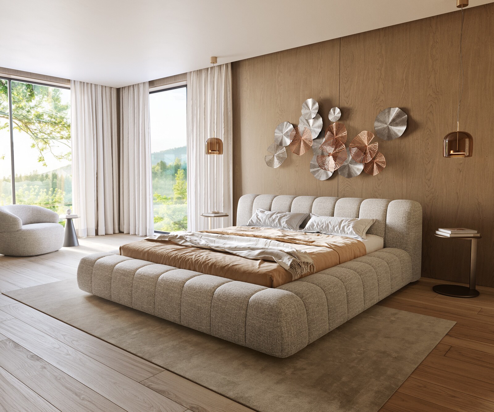 Gestoffeerd bedframe Cutio 180x200 cm geweven stof zacht beige
