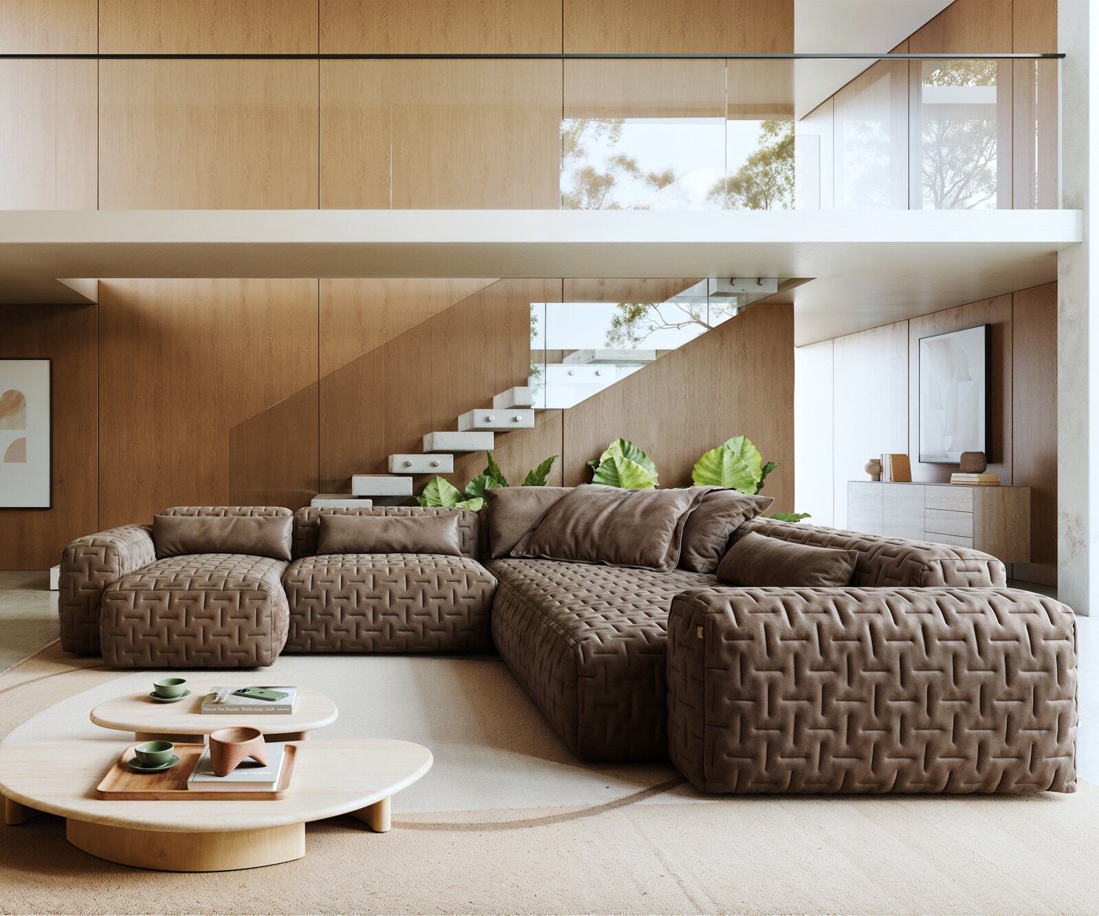 Woonkamer landschap Freestyle 360x290 cm Microvezelmateriaal Taupe Vintage gestikt 1