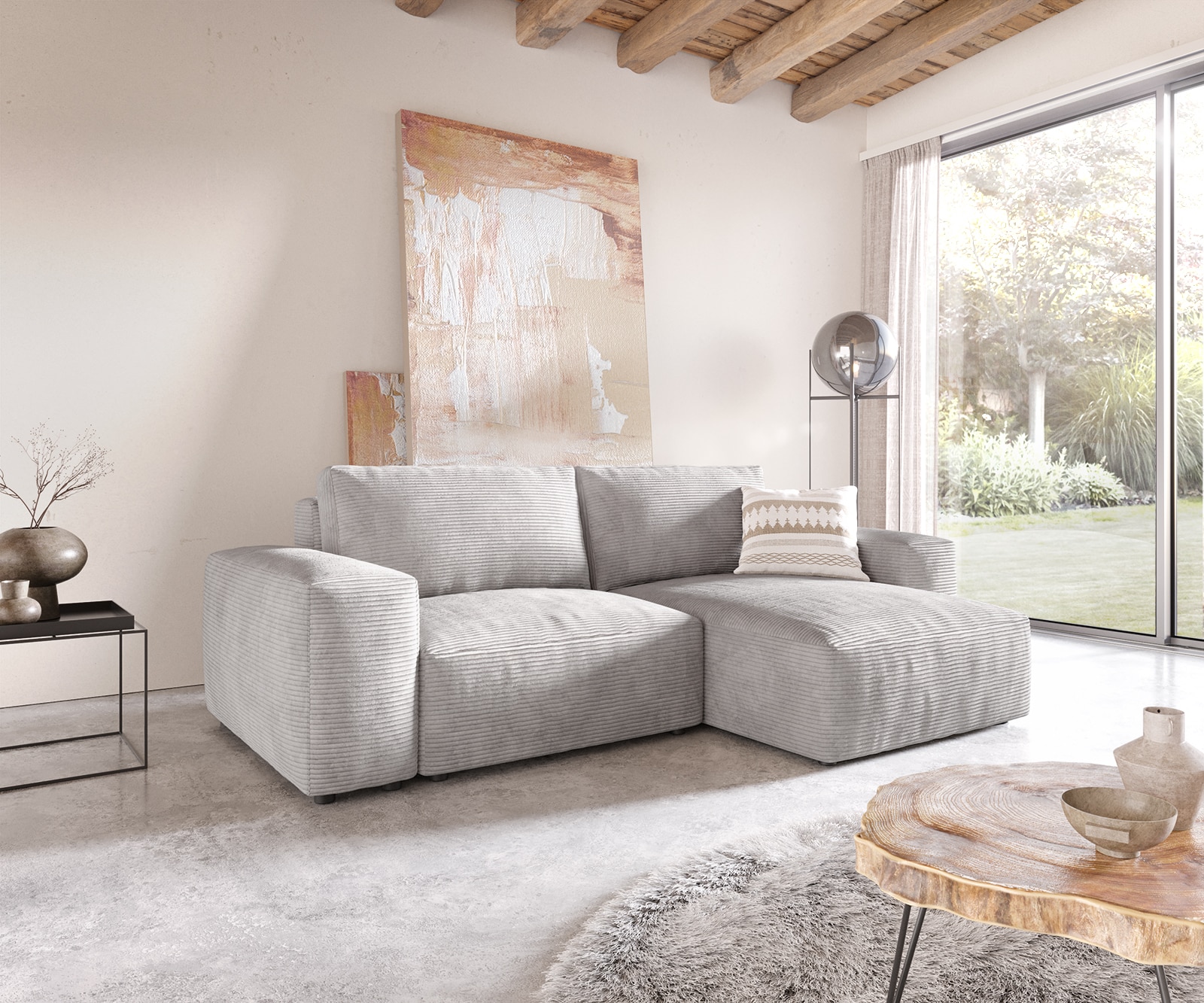 Hoekbank Lanzo L 260x160 cm Koord Zilver Grijs Recamiere variabel Hoekbank Lanzo L 260x160 cm Koord Zilver Grijs Recamiere variabel