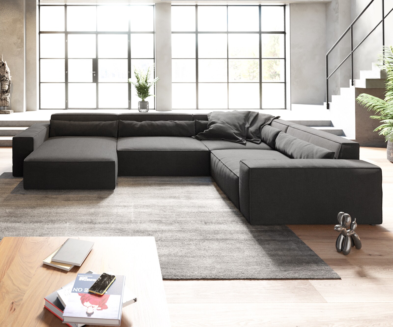 Woonkamerlandschap Sirpio XL 360x260 cm microvezel zwart recamiere variabele