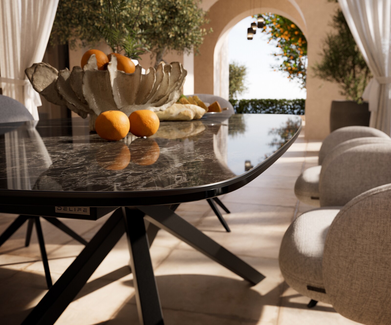 Outdoortafel Edge Boot 240x120 cm keramiek Laminam® Emperador Extra Lucidato donkerbruin kruispoot rechthoekig zwart 4