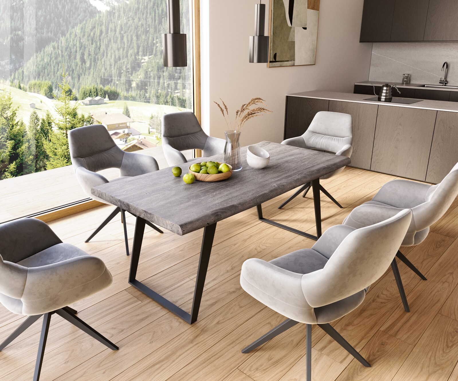 Eettafel Edge 180x90 XL acacia platina  metaal schuin zwart  Live-Edge 6