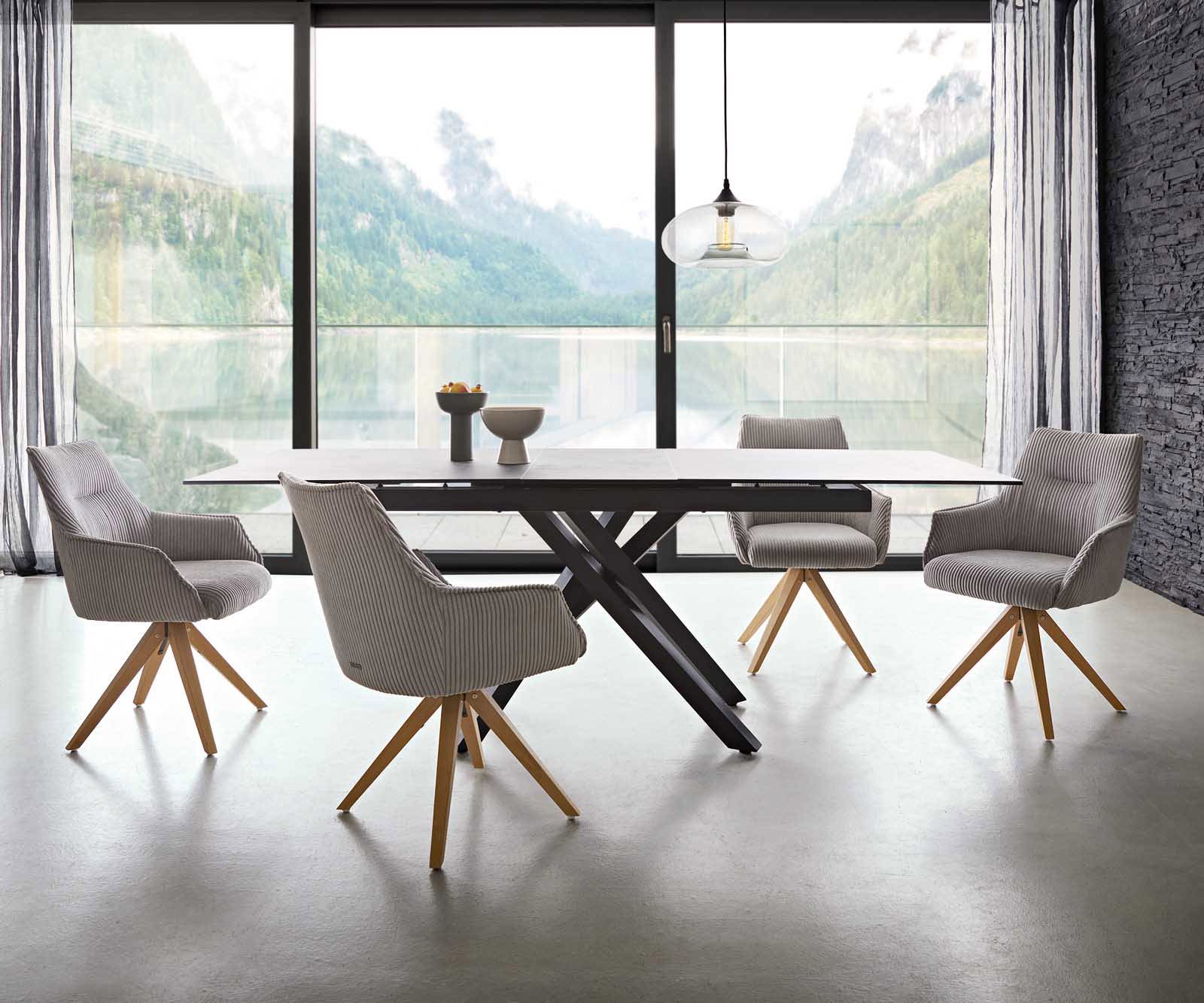 Draaistoel Alja-Flex met armleuning koord zilver grijs houten frame hoekig natuur 180° draaibaar pocketveer kern 5 Draaistoel Alja-Flex met armleuning koord zilver grijs houten frame hoekig natuur 180° draaibaar pocketveer kern 5