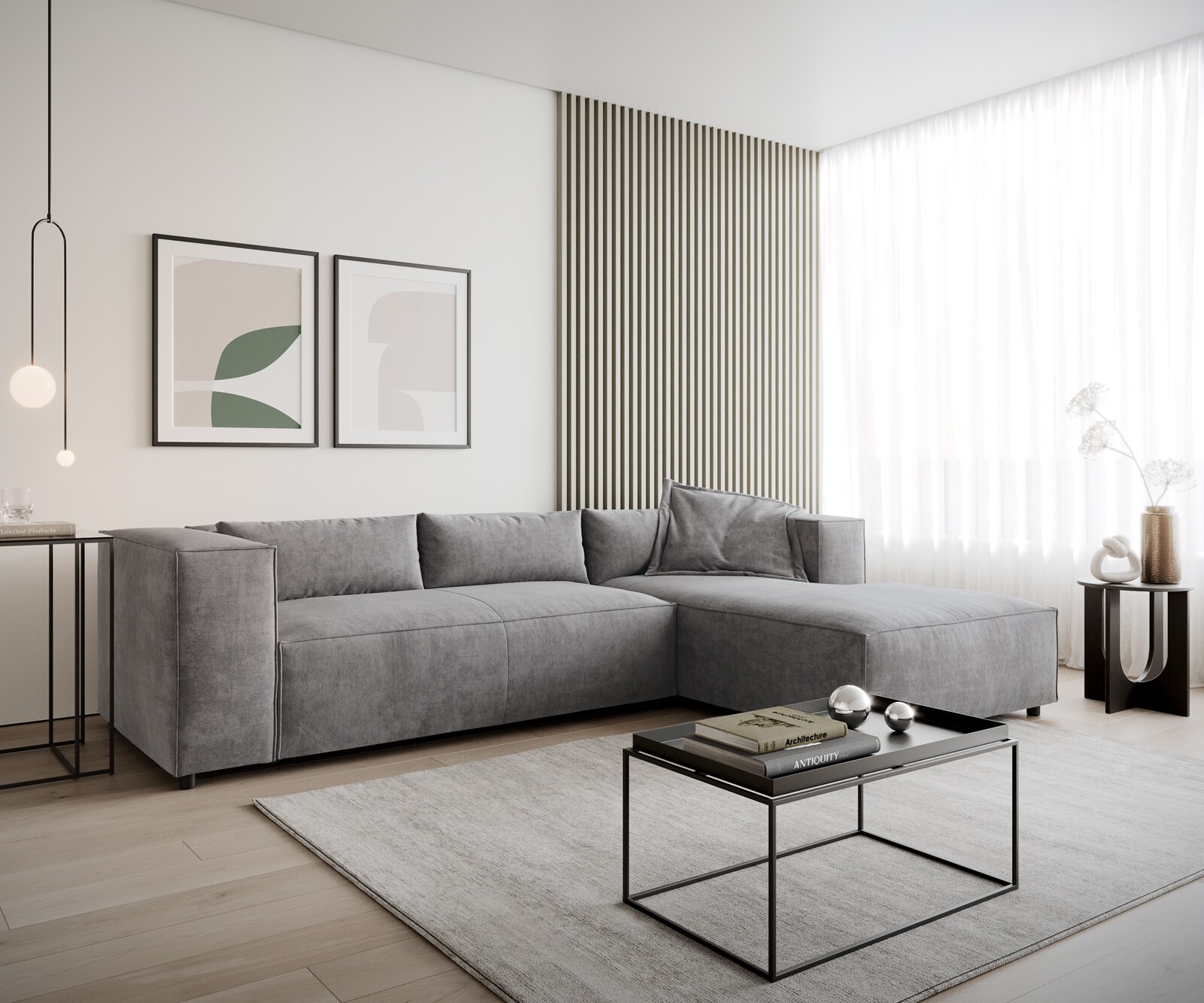 Hoekbank Brom 260 x 175 cm microvezel grijs recamiere rechts