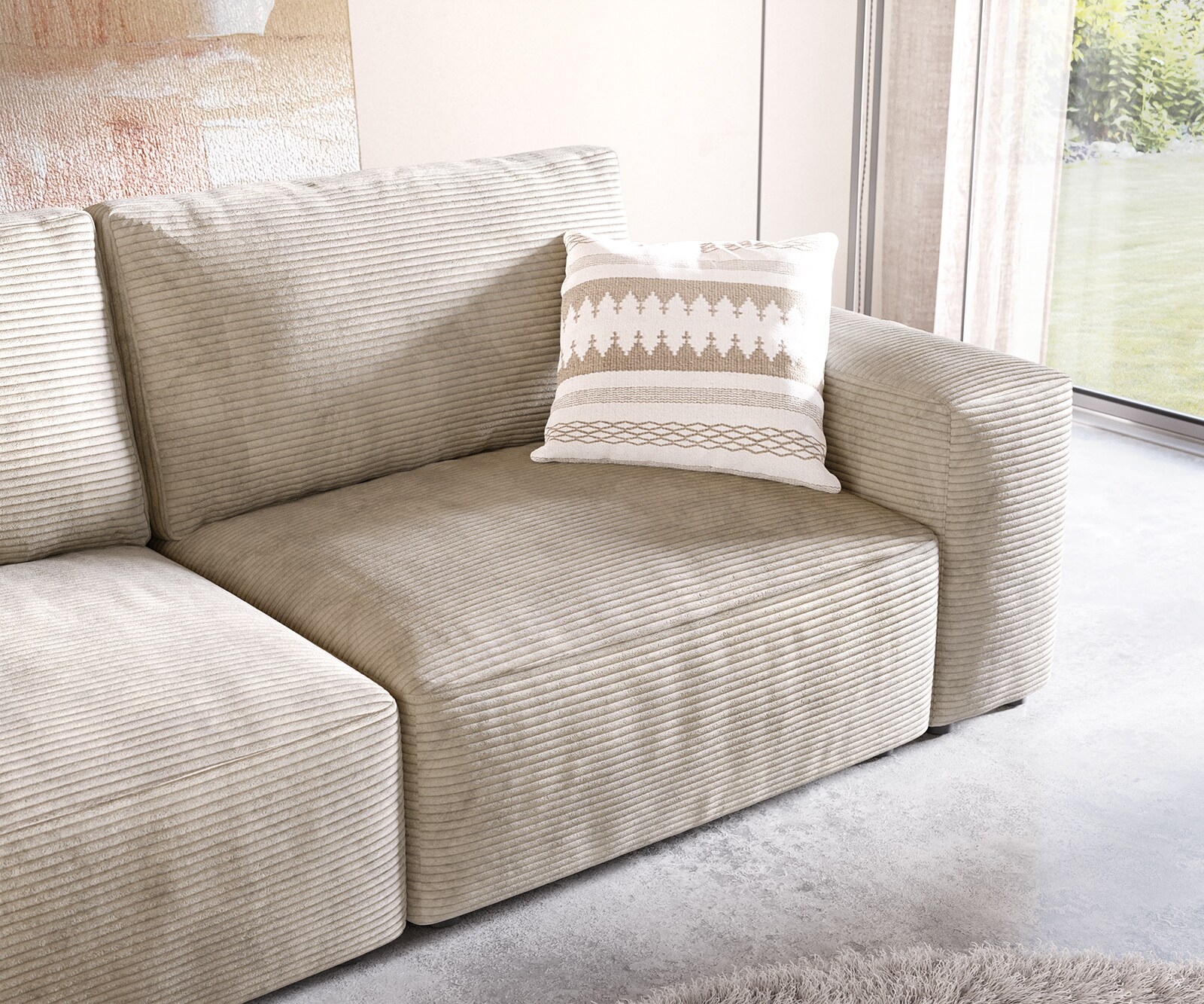 Big-sofa Lanzo 230x95 cm ribcord beige met hocker 5