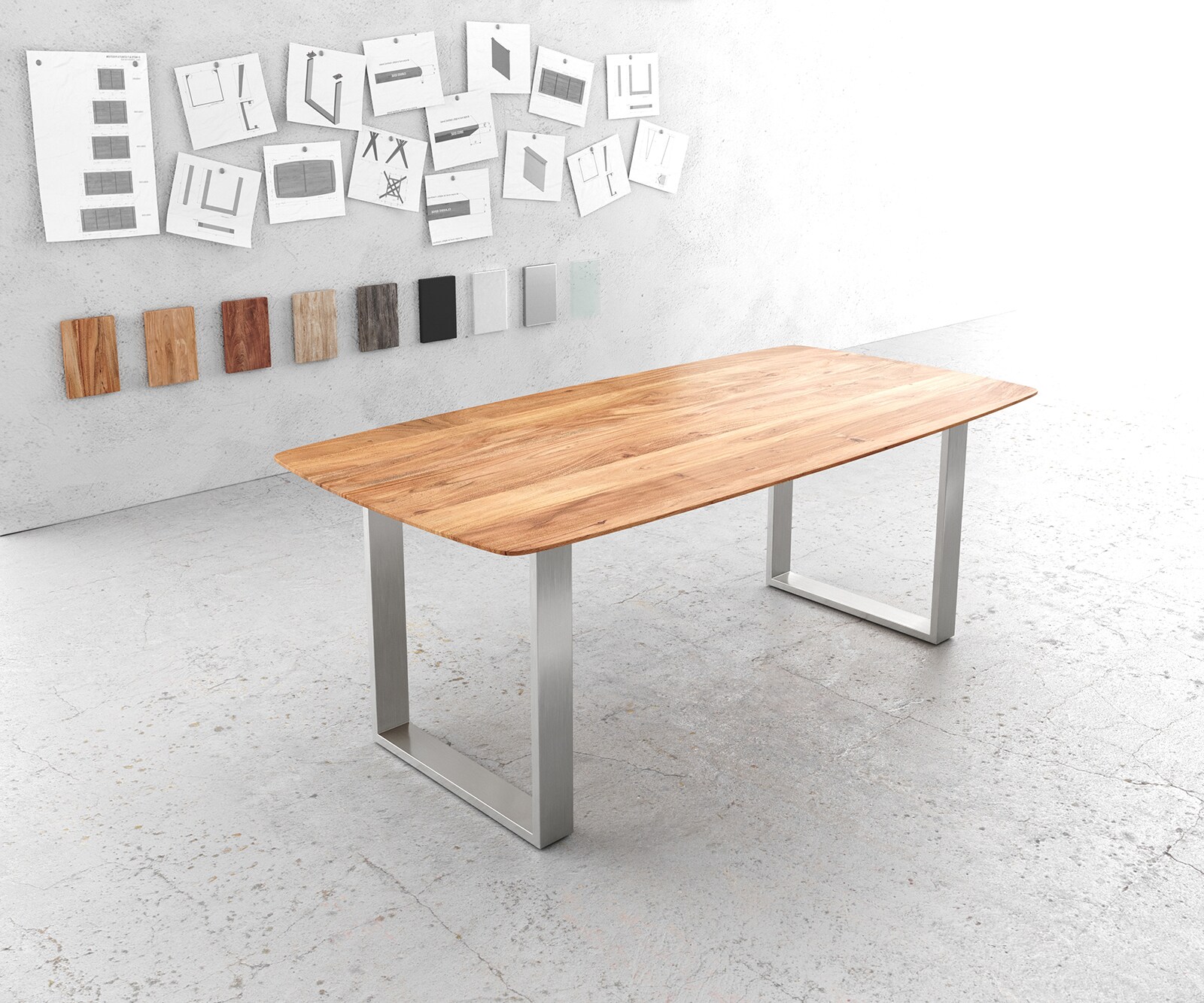 Eettafel Edge Boot 200x100 acacia natuur edelstaal smal Zwitserse rand