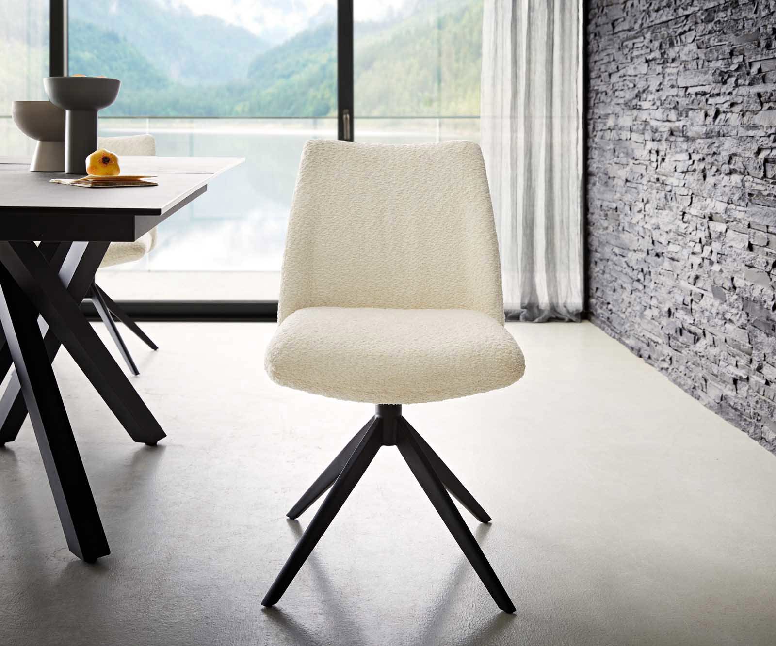 Draaistoel Elso-Flex bouclé wit kruisframe breed zwart 360° draaibaar pocketveer kern 1 Draaistoel Elso-Flex bouclé wit kruisframe breed zwart 360° draaibaar pocketveer kern 1