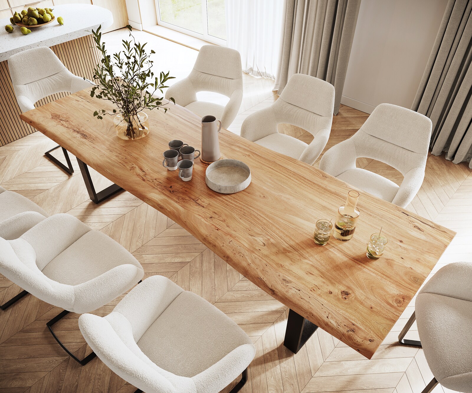 Eettafel Classic-Edge 300x100 acacia natuur frame hoekig metaal zwart 3