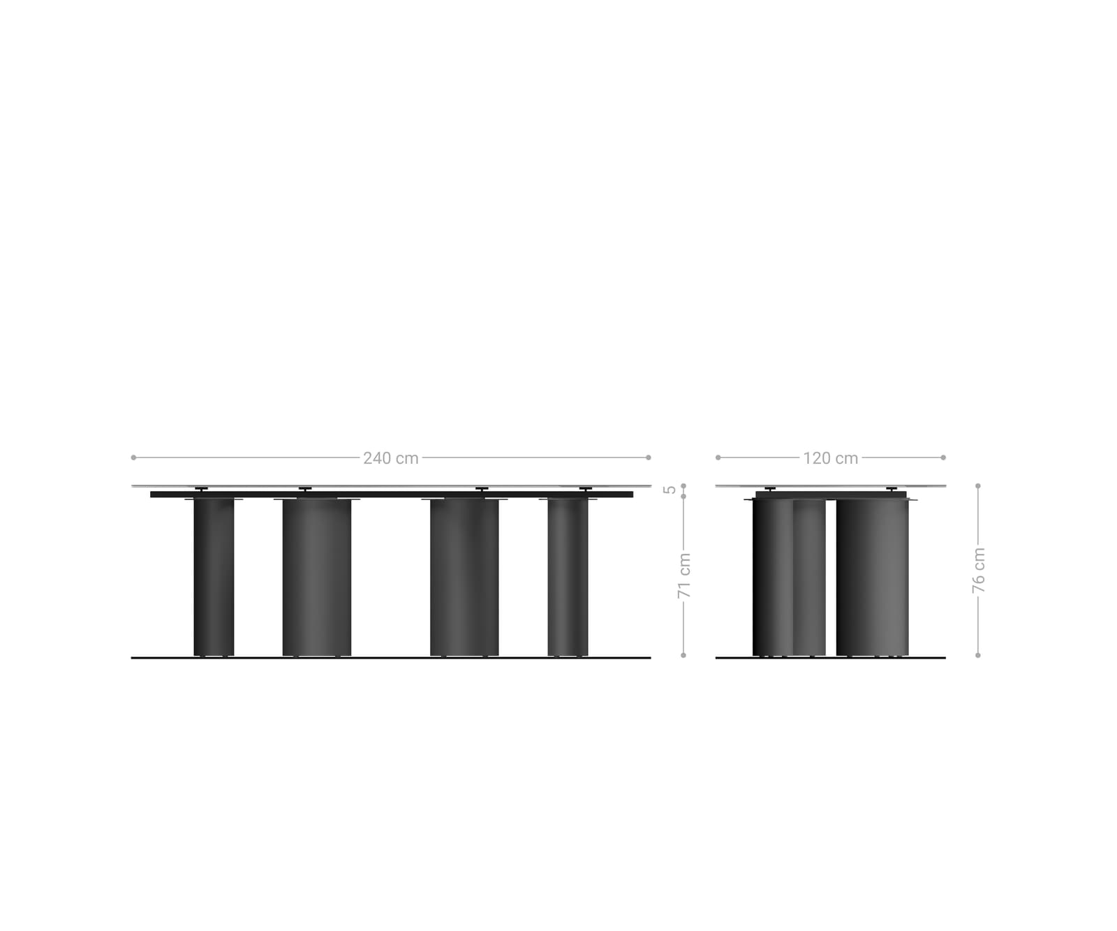 Eettafel Edge Boot 240x120 Reliefglas Perlmutt 3D-Design Pilier metaal wit 5