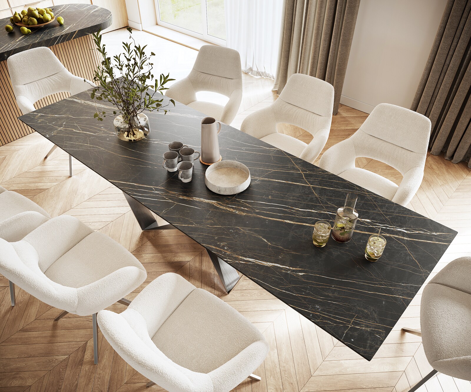 Eettafel Edge 300x100cm Laminam® keramiek bruin middenpoot vlak staal zilver 3