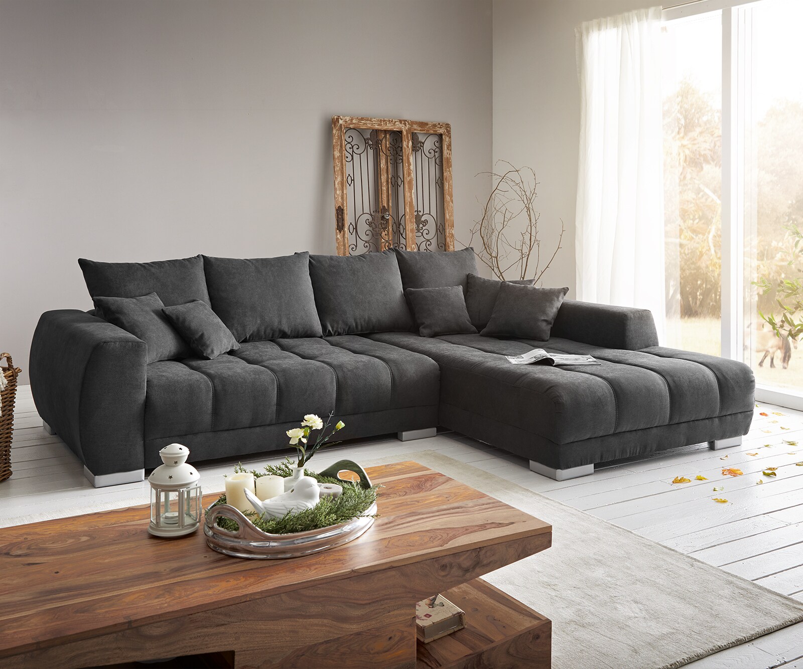 Hoekbank Josea 300x220 cm microvezel zwart Recamiere rechts