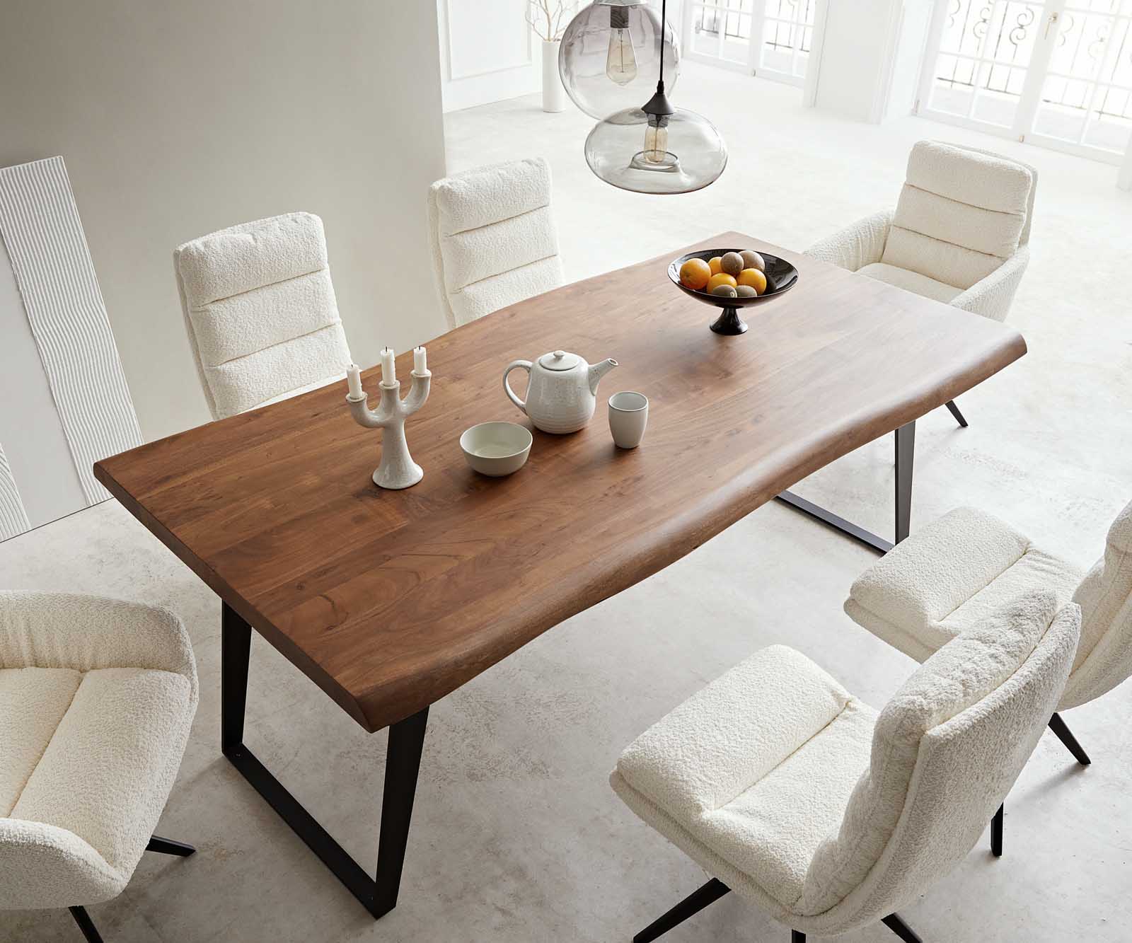 Eettafel Edge 200x100 XL acacia bruin metaal schuin Live-Edge 3