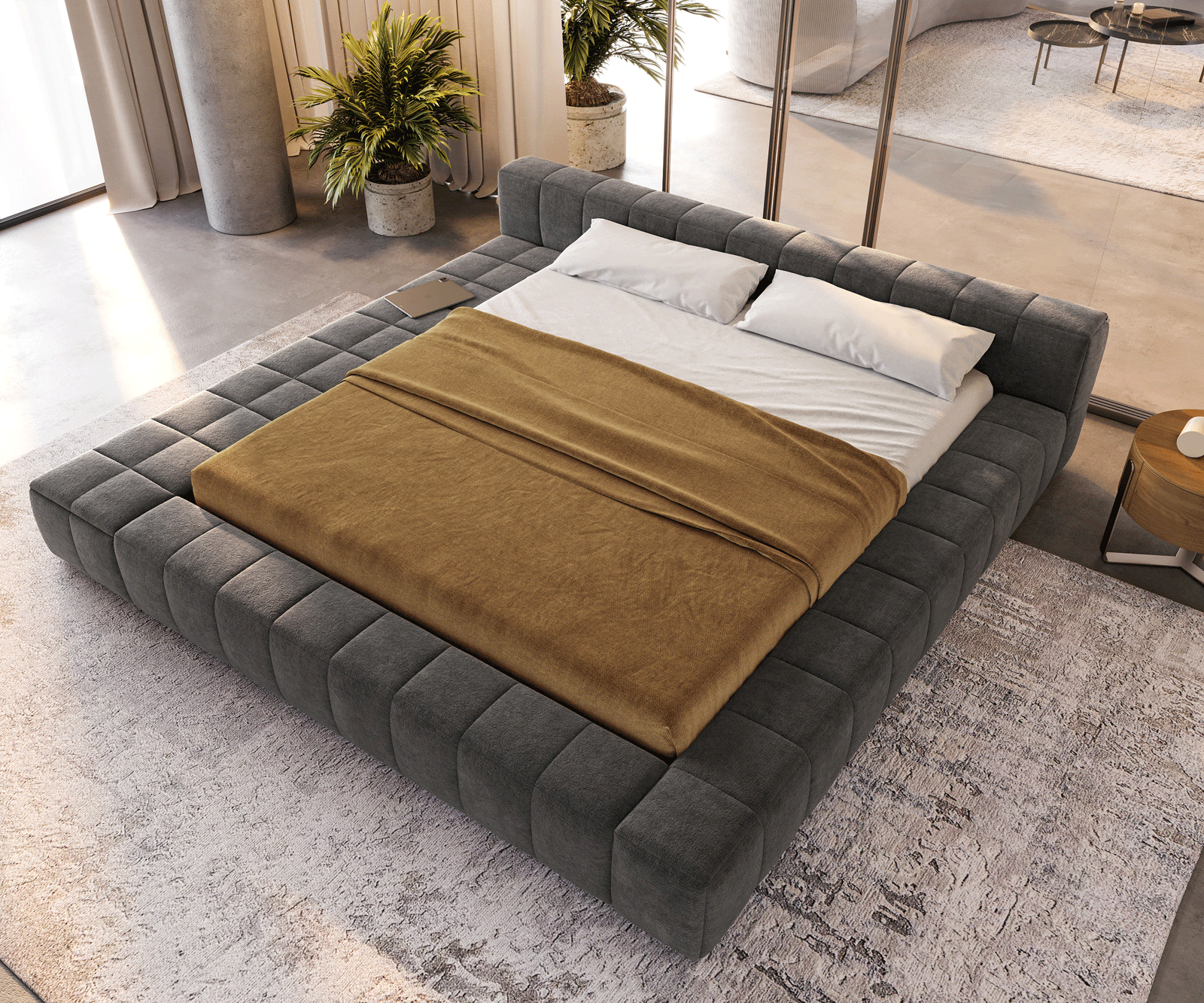 Gestoffeerd bedframe Espazio 180x200 cm bouclé Soft Mud 4