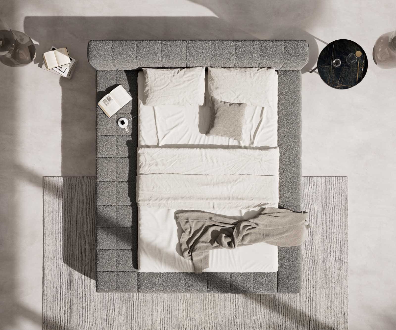 Gestoffeerd bed Espazio Bouclé 140x200 cm zilvergrijs met opbergruimte 5