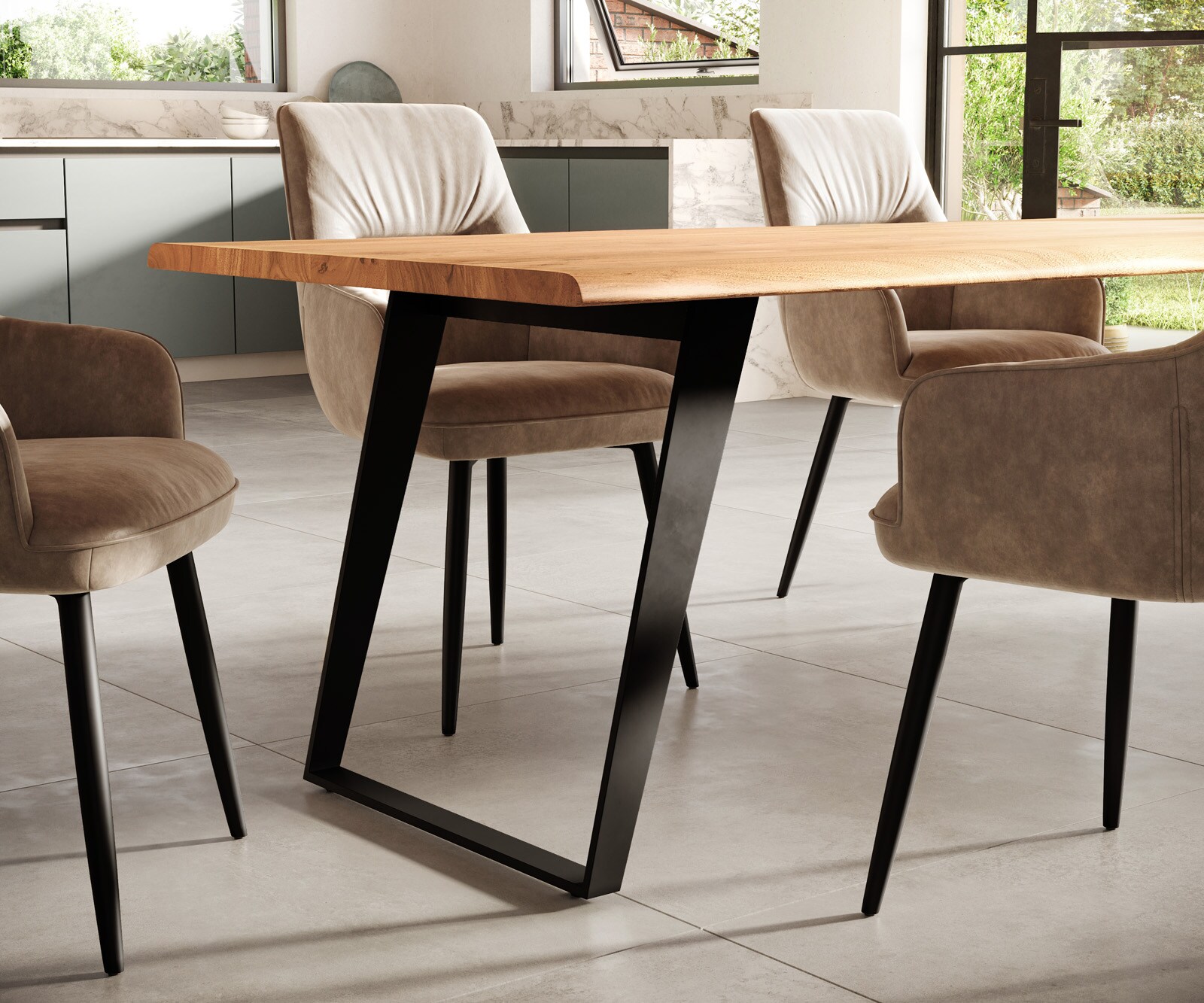 Eettafel Edge 300x100 XL acacia natuur metaal schuin Live-Edge 5