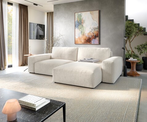 Hoekbank Lanzo XL 270x180 cm Zachte structuurstof Beige Chaise longue variabel