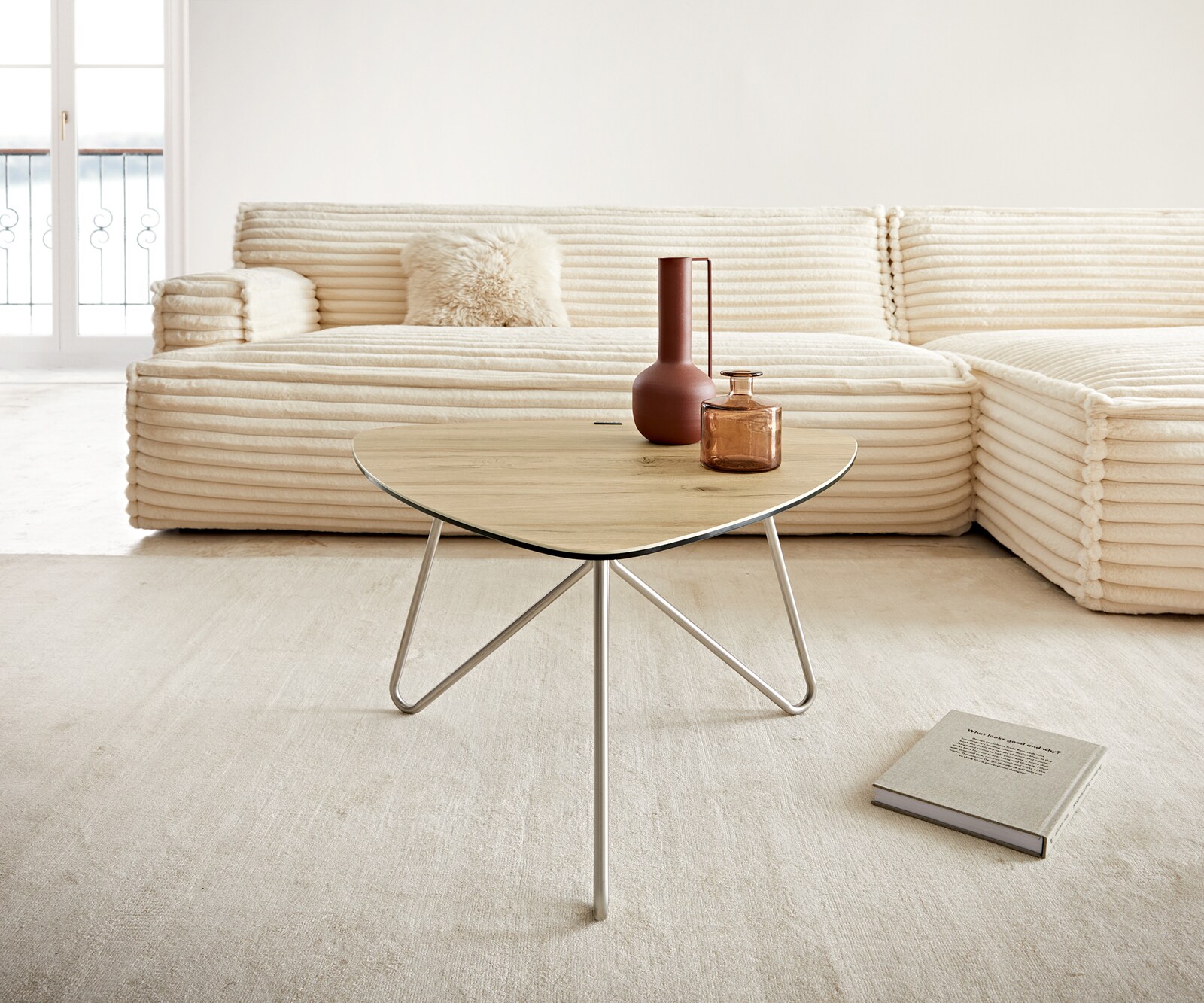 Salontafel Ekrem 65x65 cm keramiek Laminam® Sabbia Eikenkleur Kruisvoet rond roestvrij staal 3
