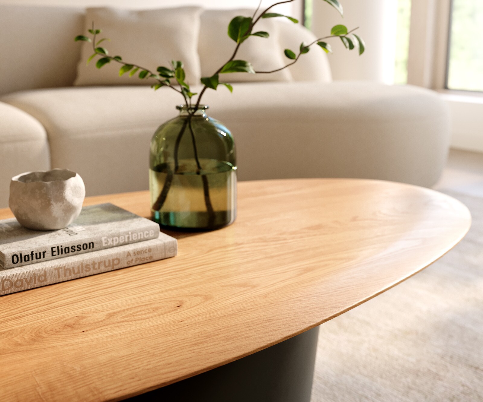 Salontafel Edge Oval 140x75 cm Eiken Naturel ronde rand Conis zwart metaal 5