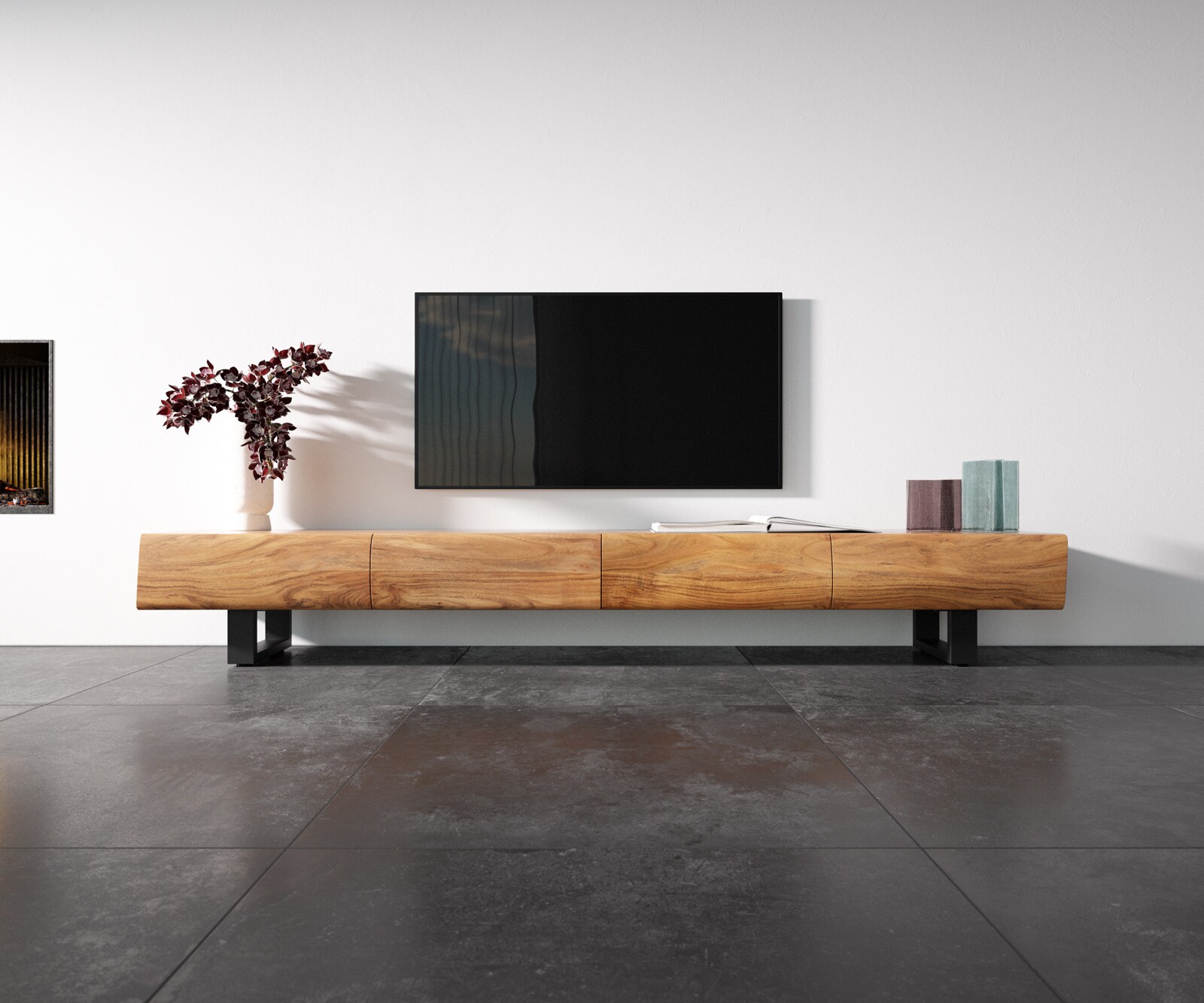 TV-meubel New Live-Edge 240 cm acacia natuur 4 schuiflades poot metaal zwart 3