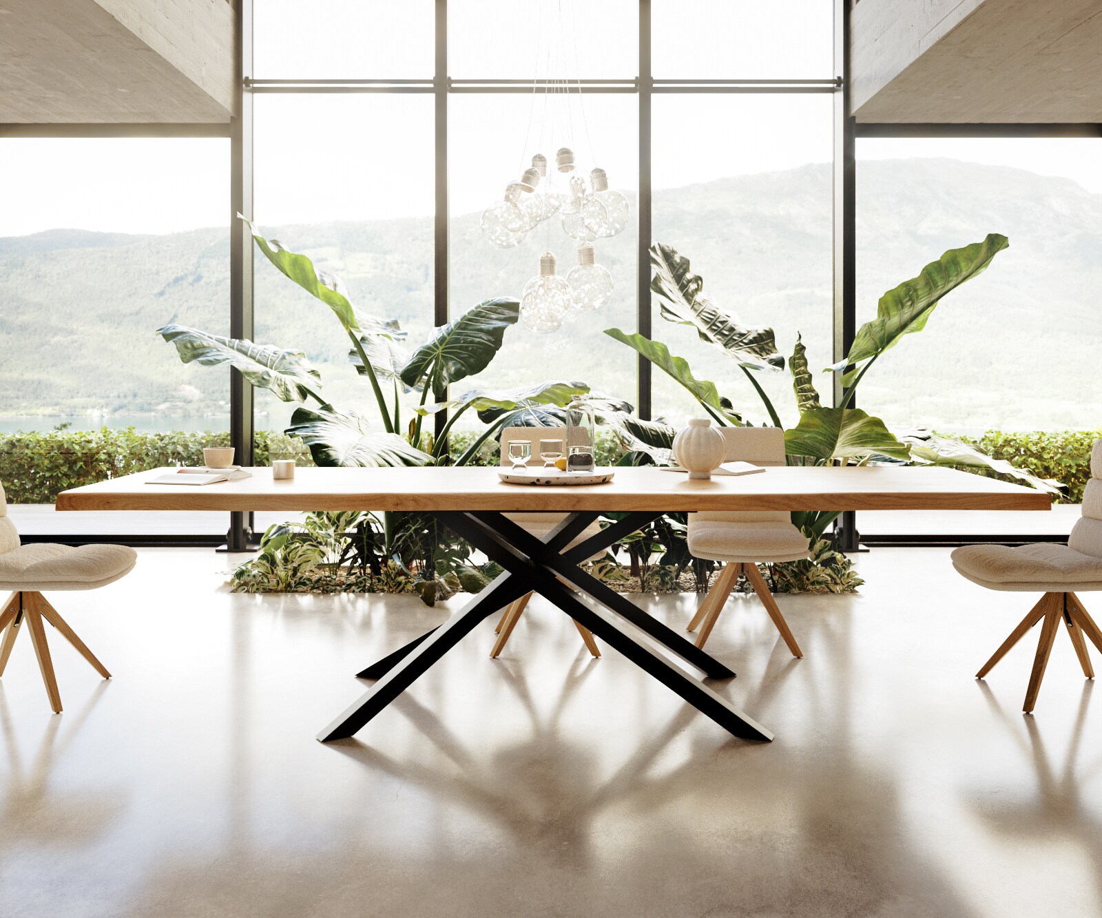 Eettafel Edge 300x100 eiken natuur kruisframe rechthoek zwart  Live-Edge 4