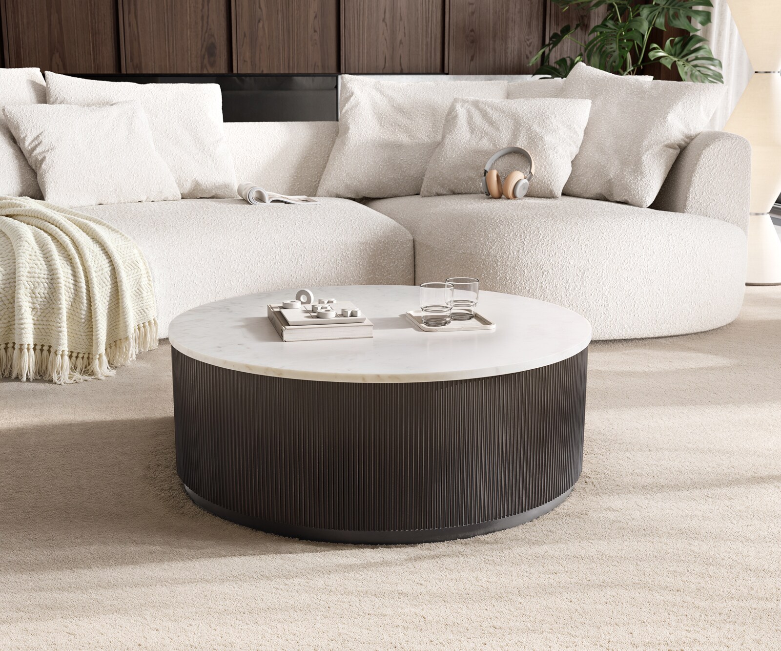 Salontafel Fiorano 90x90 cm marmer wit metaal zwart antiek
