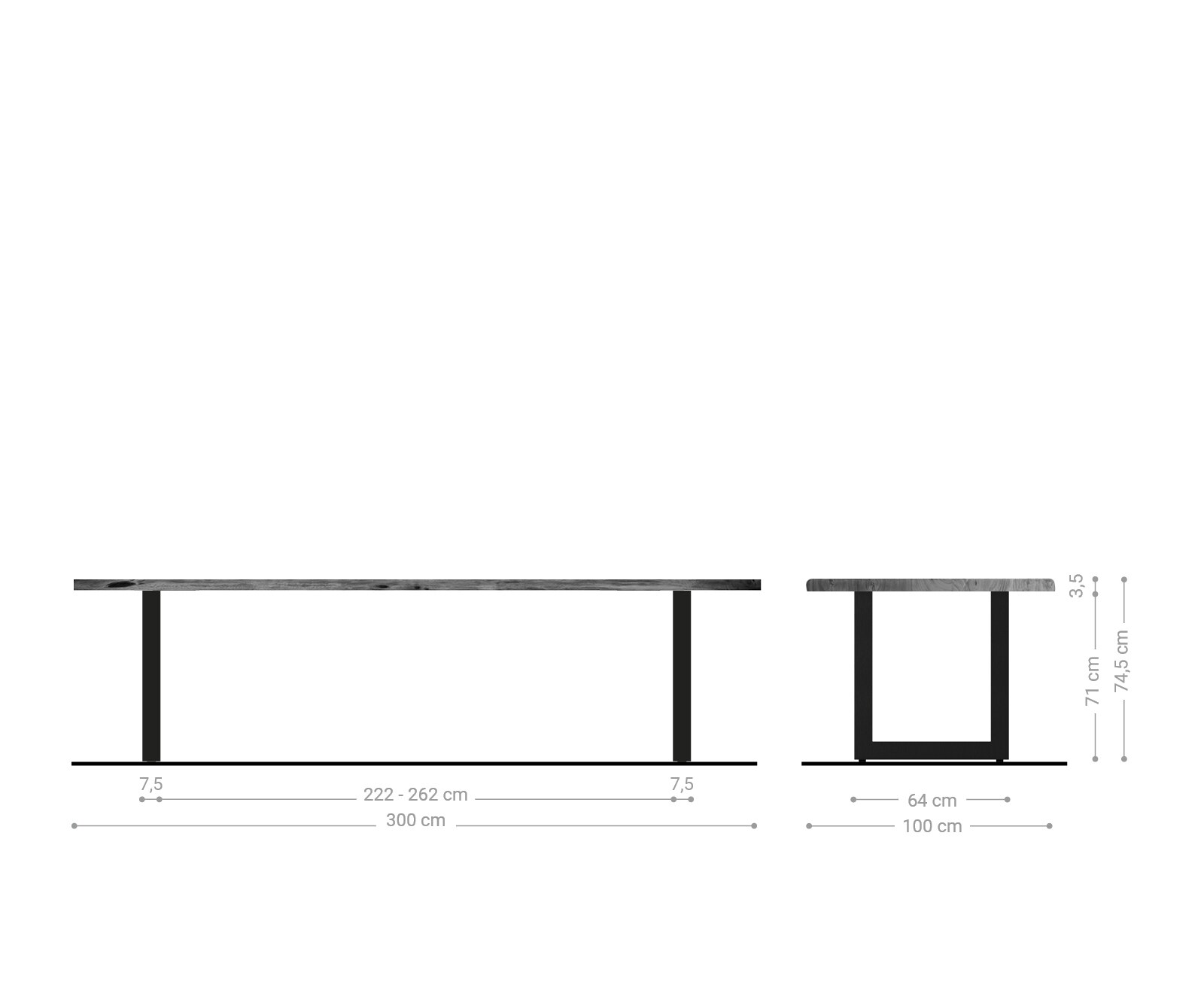 Eettafel Edge 300x100 acacia bruin roestvrijstaal breed Live-Edge 5
