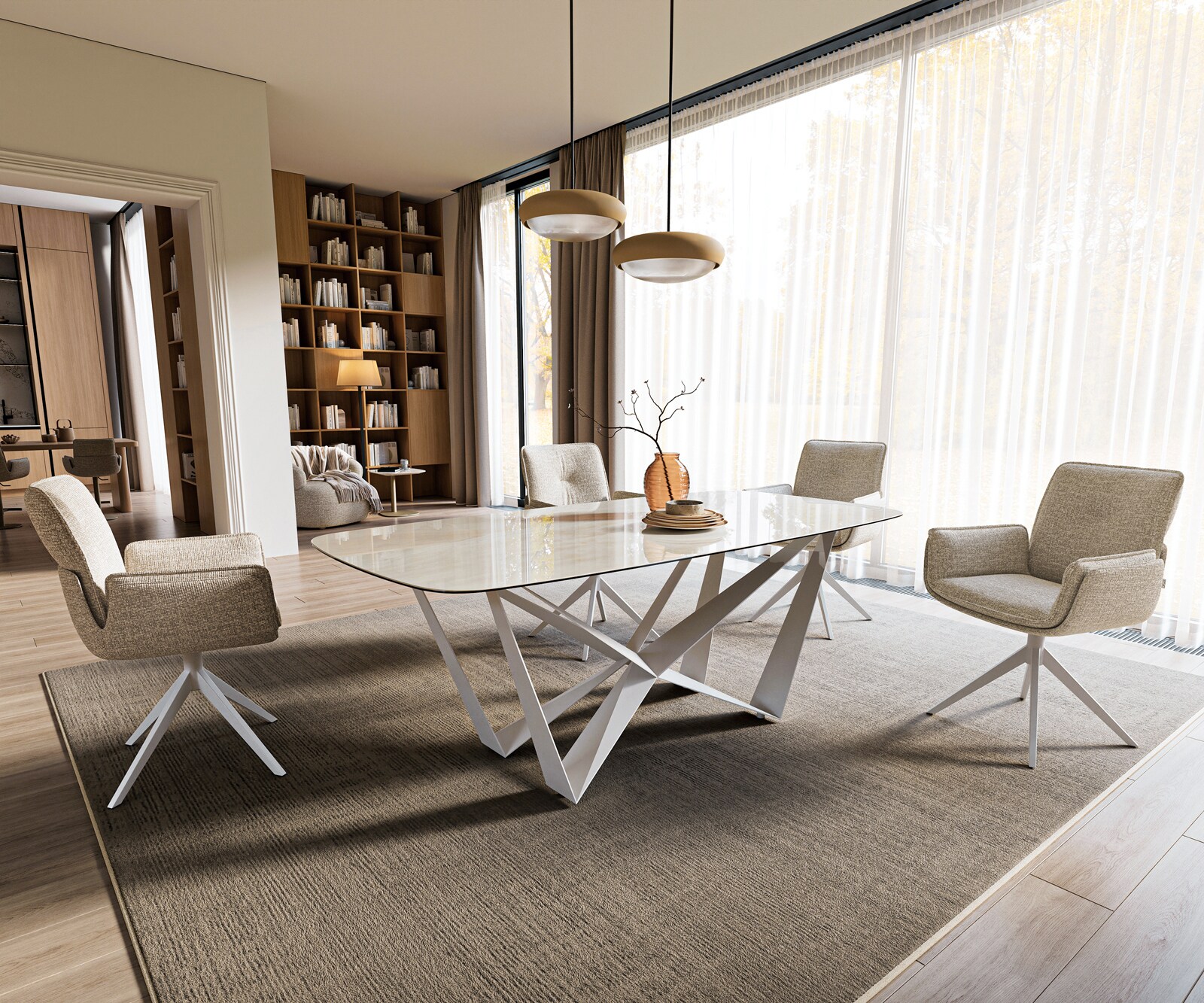 Eettafel Edge boot 200x100 cm keramiek Onyx Champagne Spider metaal wit 6