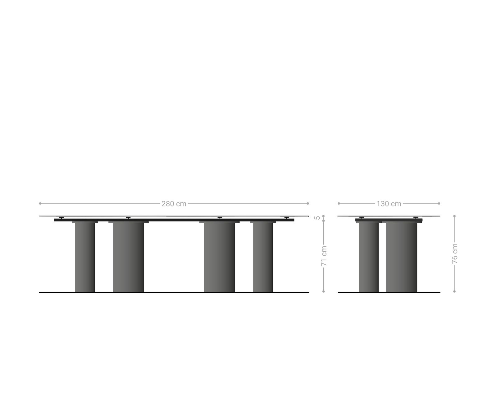 Eettafel Edge ovaal 280x130 keramiek Minas Melange wit-beige pilier metaal effect afwerking titanium 8
