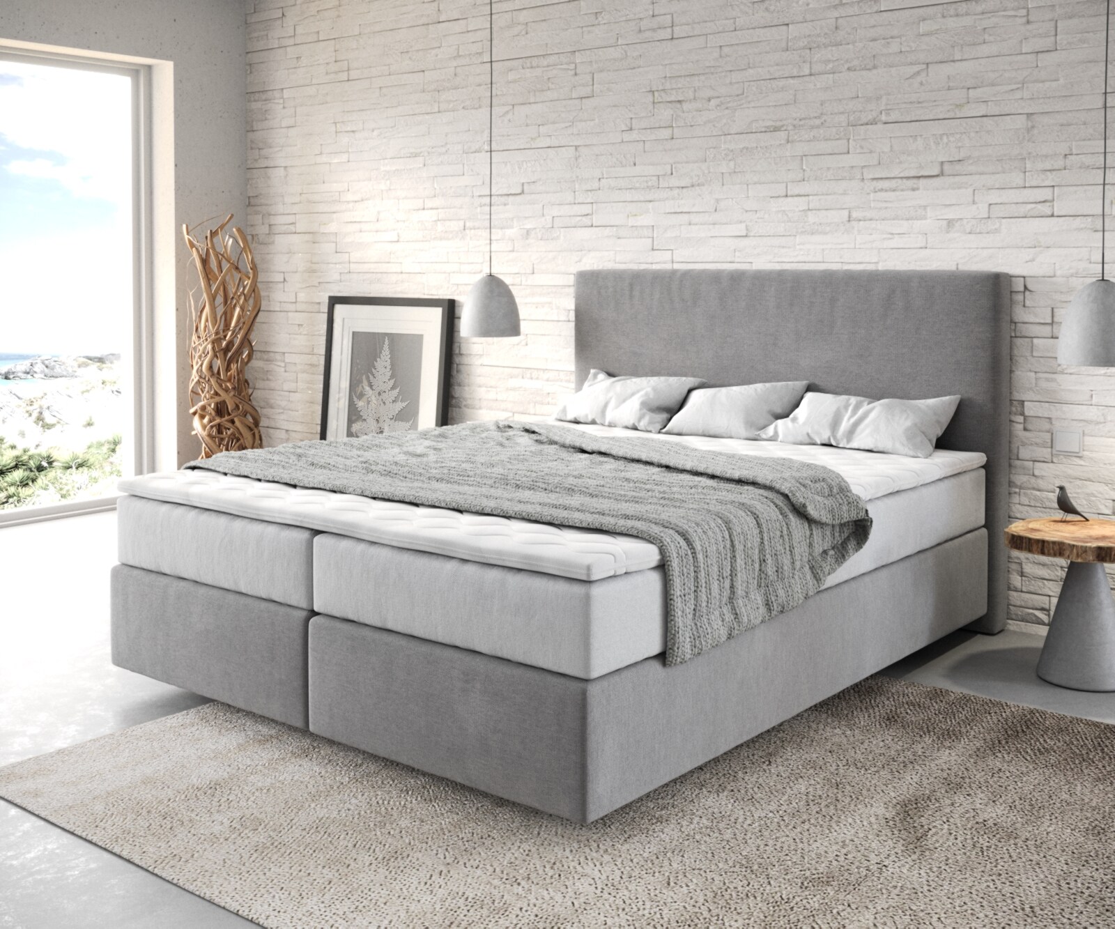 Boxspringbed Dream-Well 160x200 cm Microvezel Grijs met TFK Matras en Visco Topper