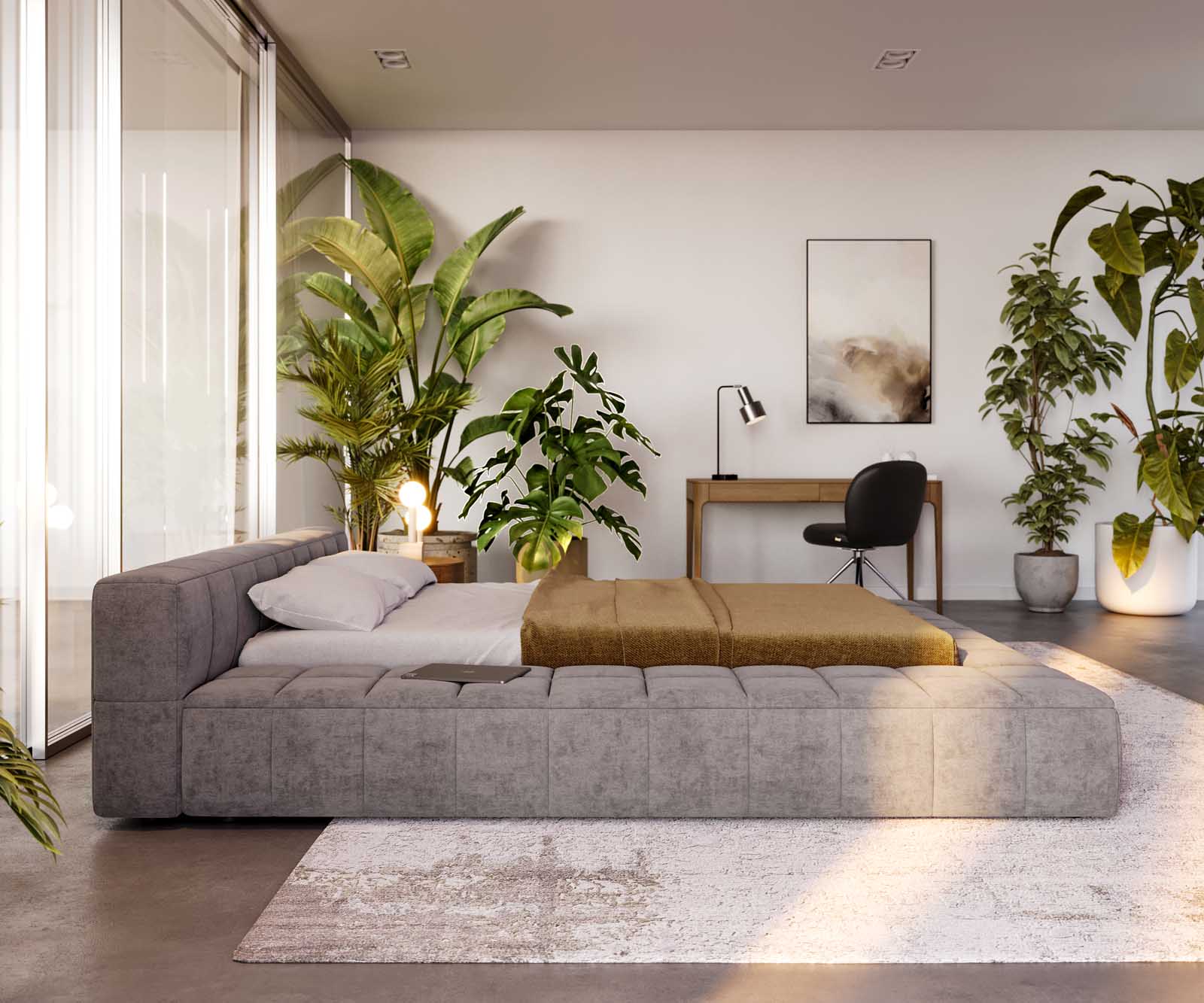 Espazio gestoffeerd bedframe 140x200 cm microvezel grijs met opbergruimte 5