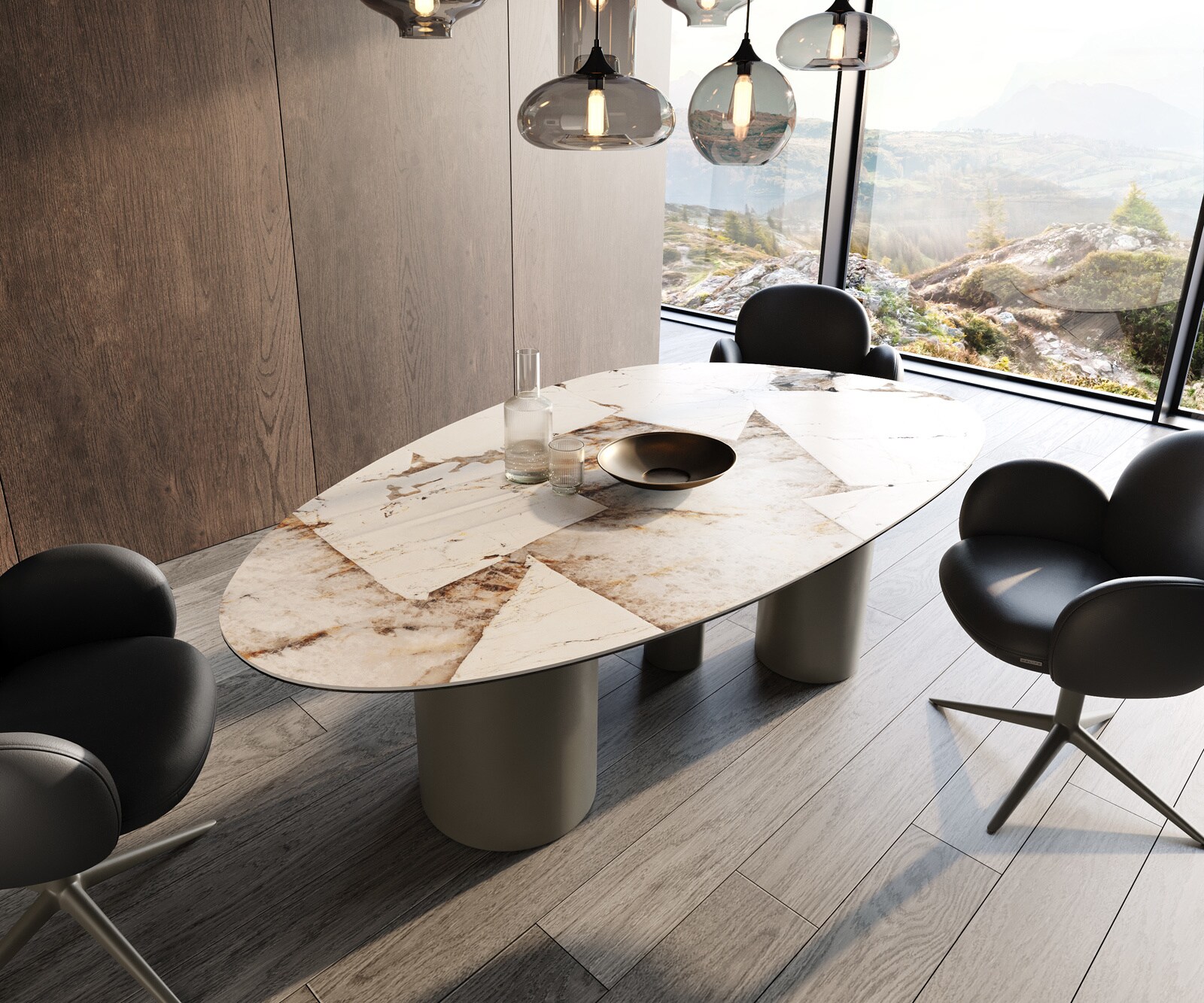 Eettafel Edge Oval 220x120 keramiek  Iris FMG Patagonia Lappato Troa metaal effectafwerking Titan 1