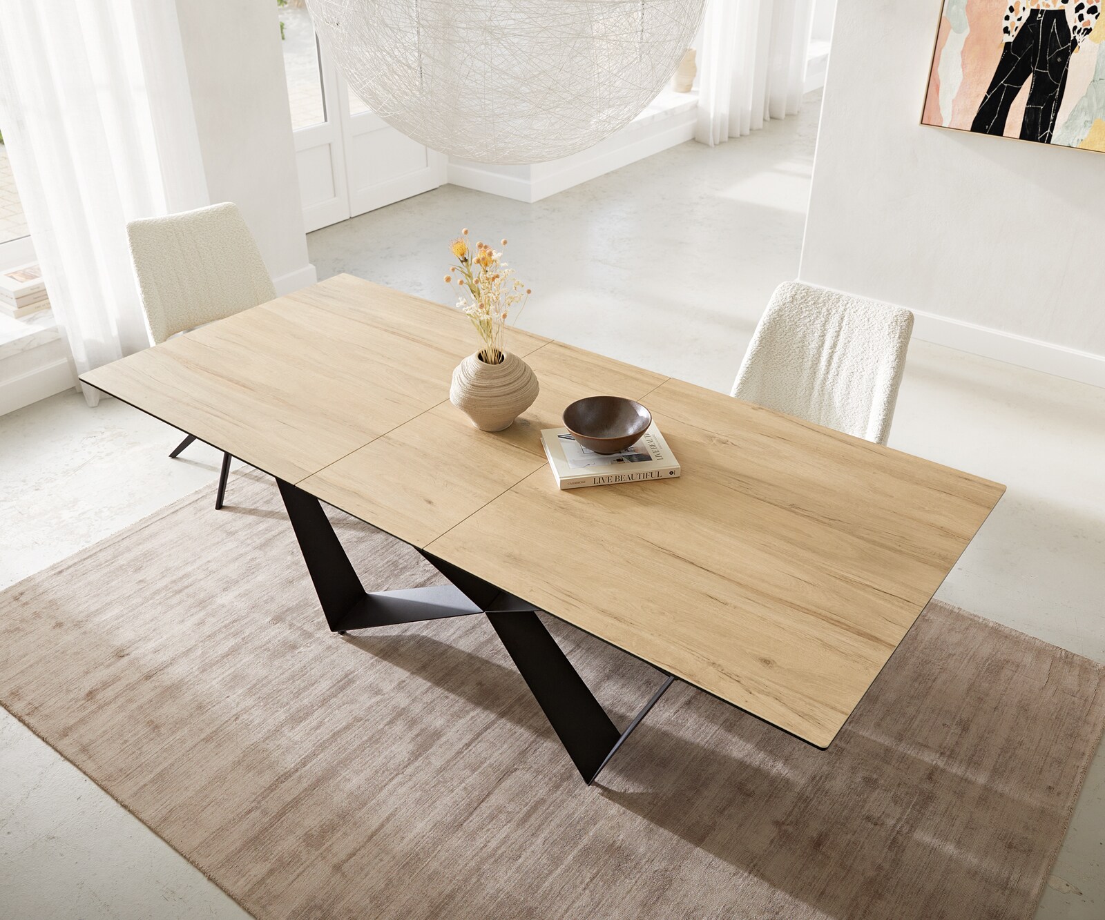 Eetkamertafel Edge 180-220x100 keramiek Laminam® Sabbia eiken kleur spider vlak staal zwart uitschuifbaar 5