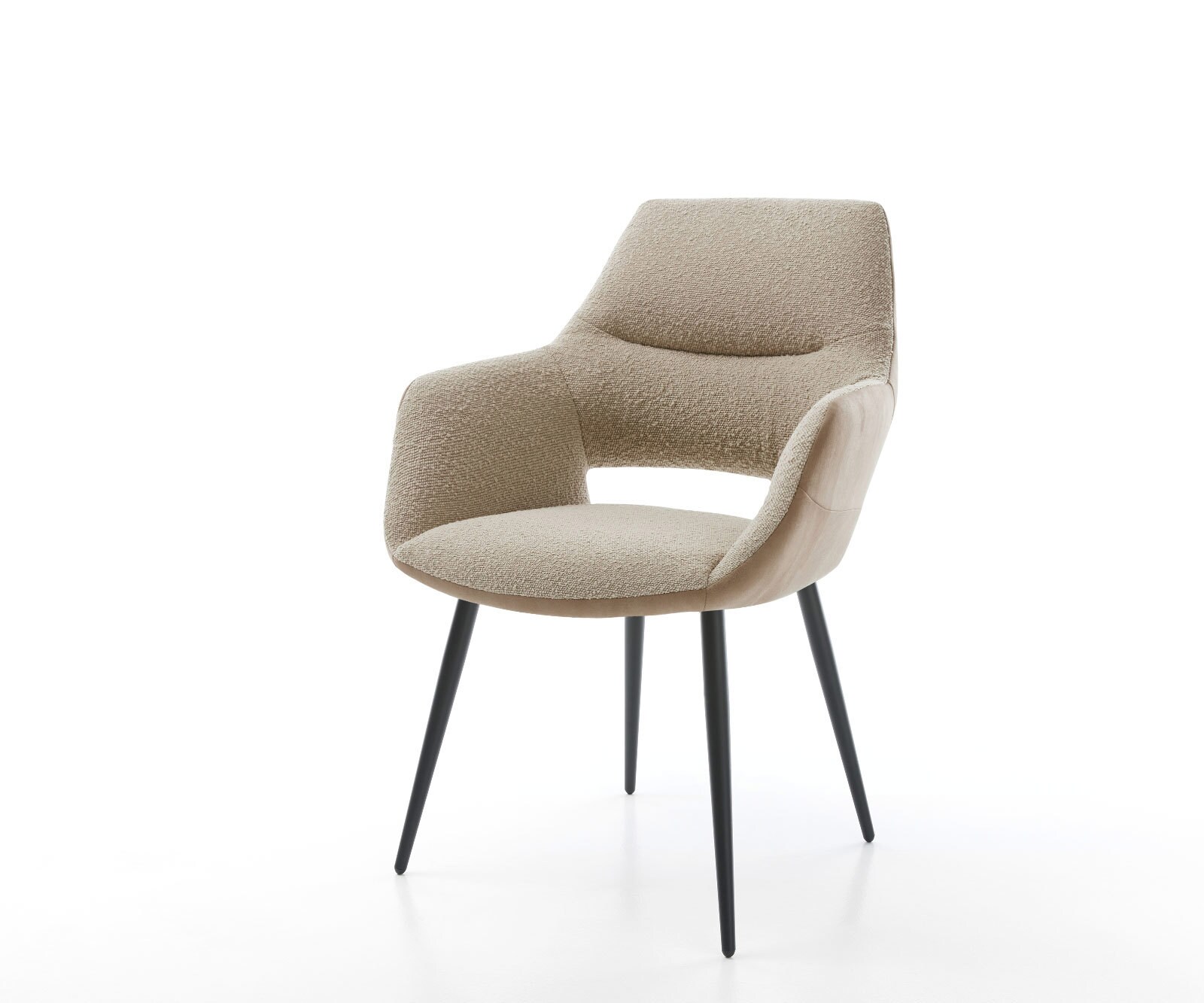 Eetkamerstoel Yago-Flex met armleuning materiaalmix mud 4-poot conisch zwart pocketveer kern