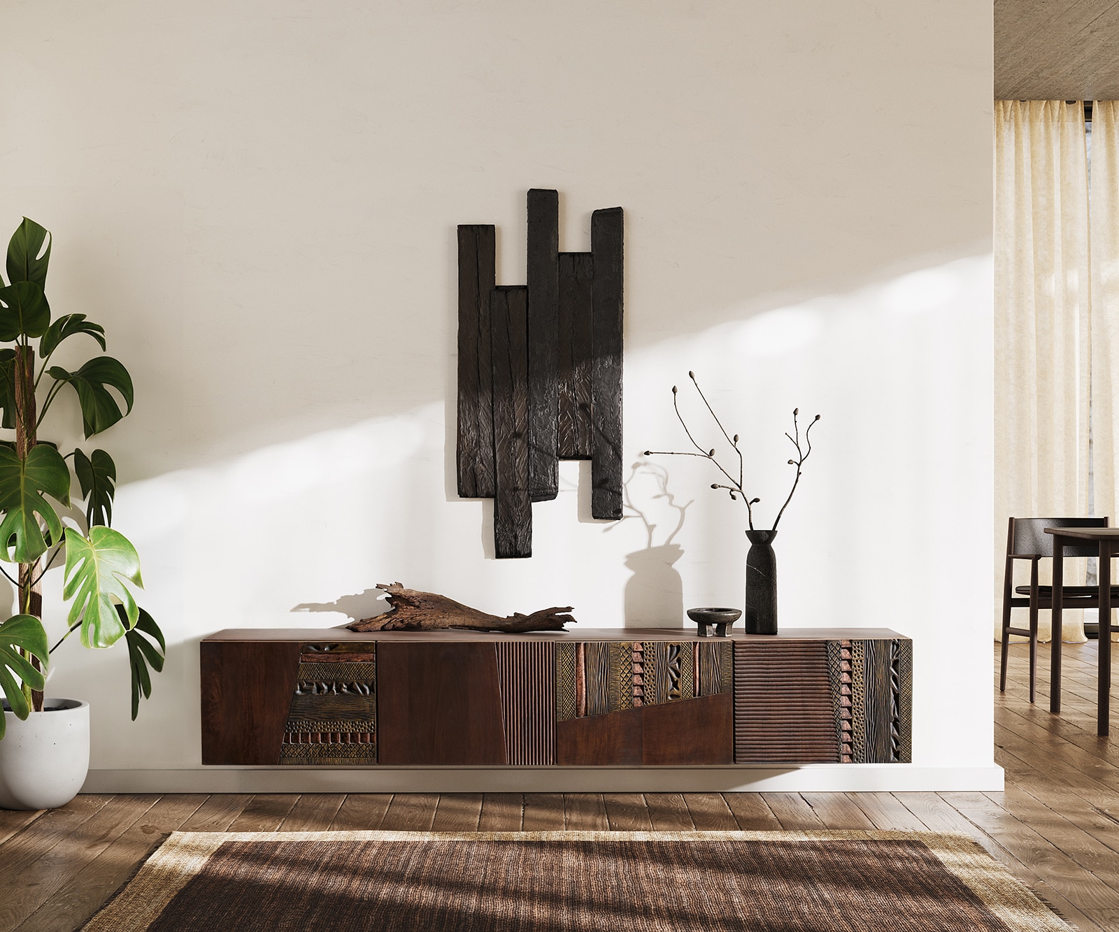 TV-meubel Imara 200 cm mangobruin 4 deuren zwevend 4 TV-meubel Imara 200 cm mangobruin 4 deuren zwevend 4